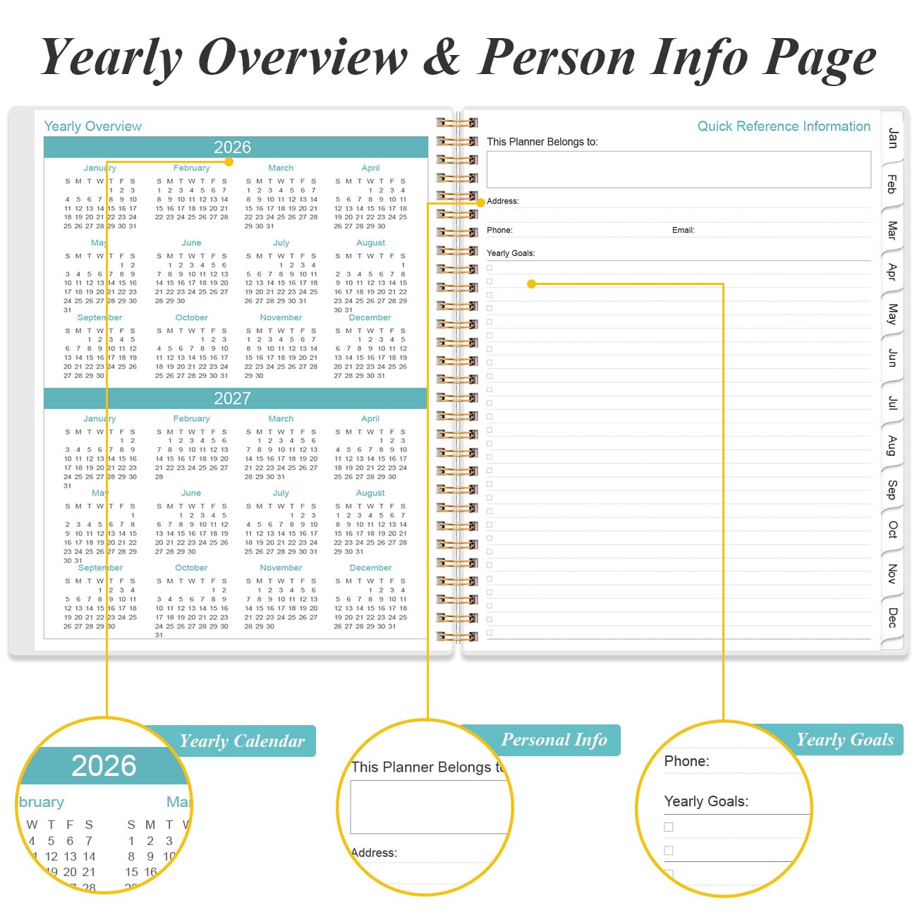 2026-2027 Daily & Monthly Planner - One Page Per Day, Daily Planner from July 2026 - June 2027, Planner 2026-2027 with 12 Monthly Tabs, 8.5" x 11", Blue Leaf Flower