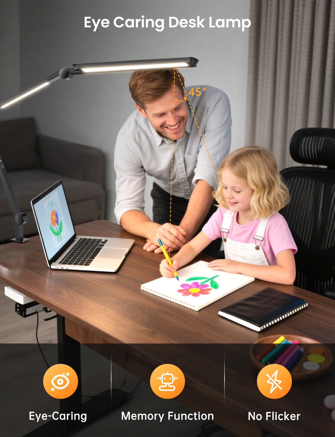 YULINKCO LED Desk Lamp with Clamp, Adjustable Dual Light & Remote Control, Puzzle Light for Table No Glare, 4 Color Modes with Wireless Remote for Home Office & Study