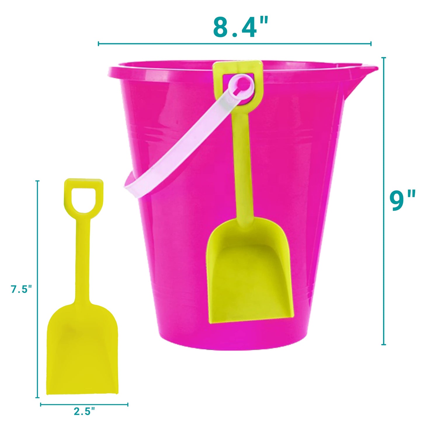 4E's Novelty 9" Large Sand Bucket with Shovel [12 Pack Bulk] Beach Buckets - Beach Toys for Kids & Toddlers, Party Favors Holders