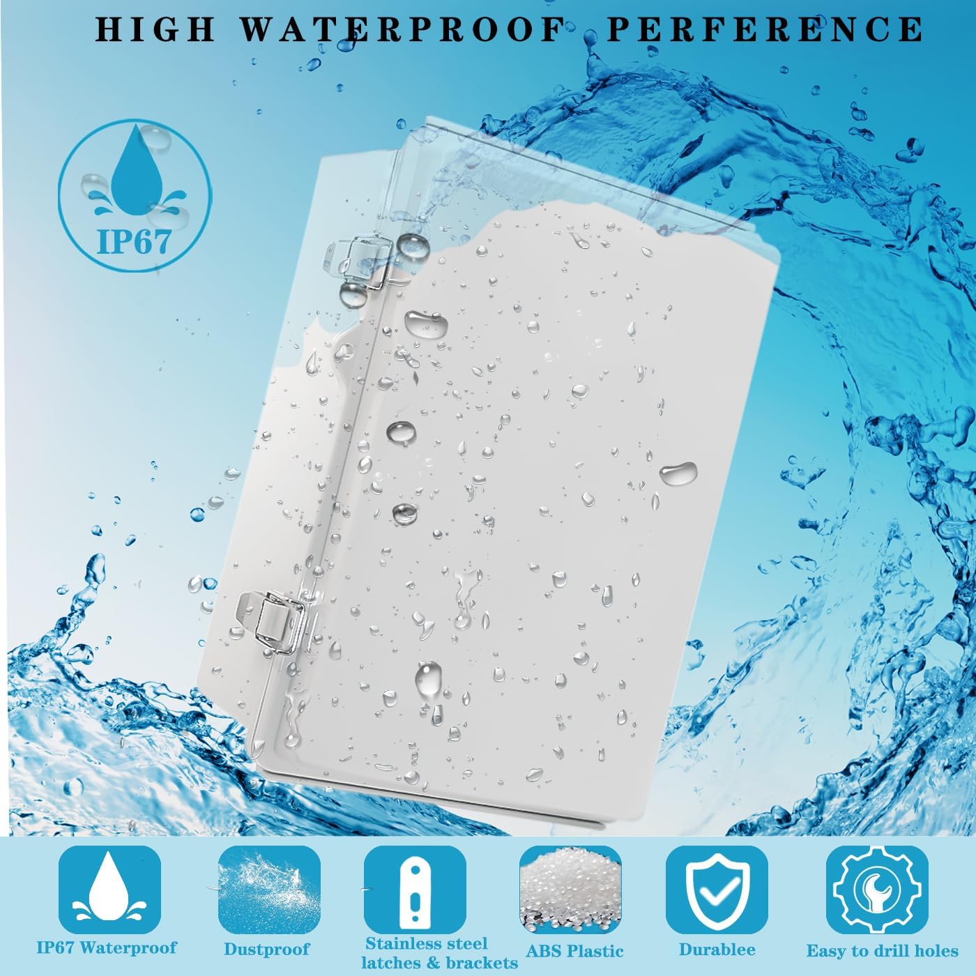 YETLEBOX Waterproof Electrical Box,IP67 Junction Box Hinged Grey Cover ABS Project Boxes for Electronics DIY Enclosure with Mounting Plate Wall Bracket and 2 Cable Glands 13.8" x 9.8" x 5.9"
