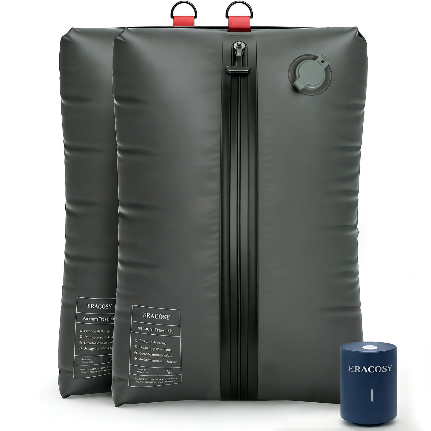 Travel Vacuum Bags with Pump, Compression Bags, Waterproof & Reusable Nylon Vacuum Travel Kit, Portable Space Saver Storage Bags with Wireless Vacuum Pump for Carry-On Backpack & Suitcase, 2-Pack