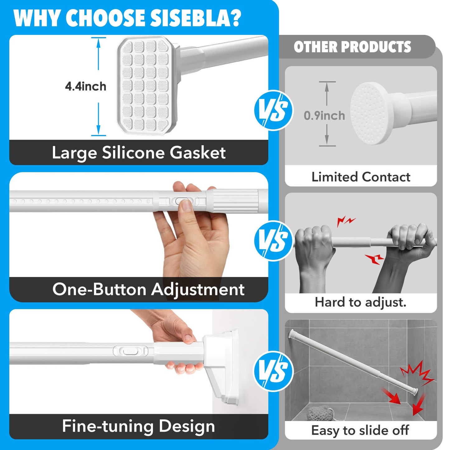 Tension Curtain Rod 41-185 In (4-15ft), Extra Long Tension Rod No Drilling For Patio Windows, White Shower Curtain Rod For Room Divider,One-Click Telescopic Rod, Outdoor Curtain Rods Never Rust