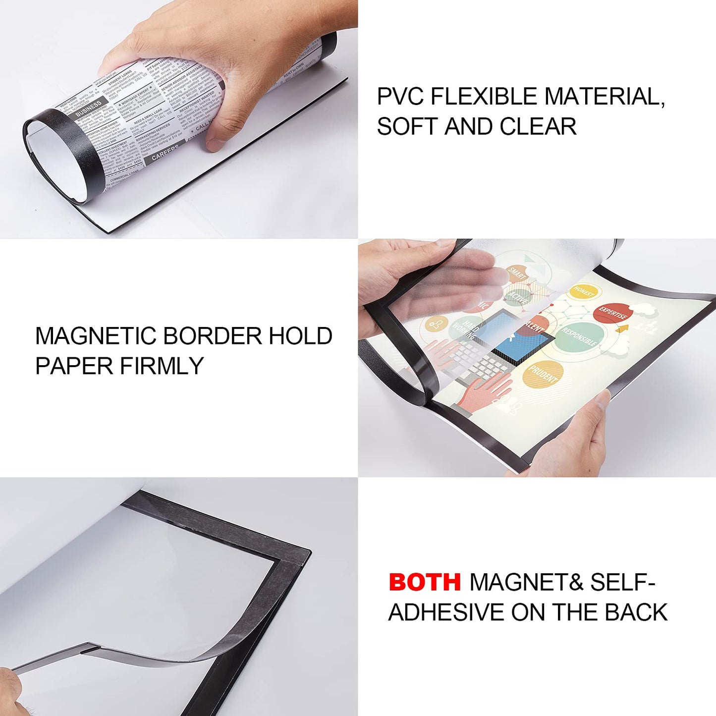 30 Pcs Magnetic Signs Holder, for 8.5" x 11" Letter, Sturdy PVC Magnet Document Holder, Magnet Picture Poster Frame, Can Self-Adhesive Wall/Door/Window or Magnetic for Refrigerator