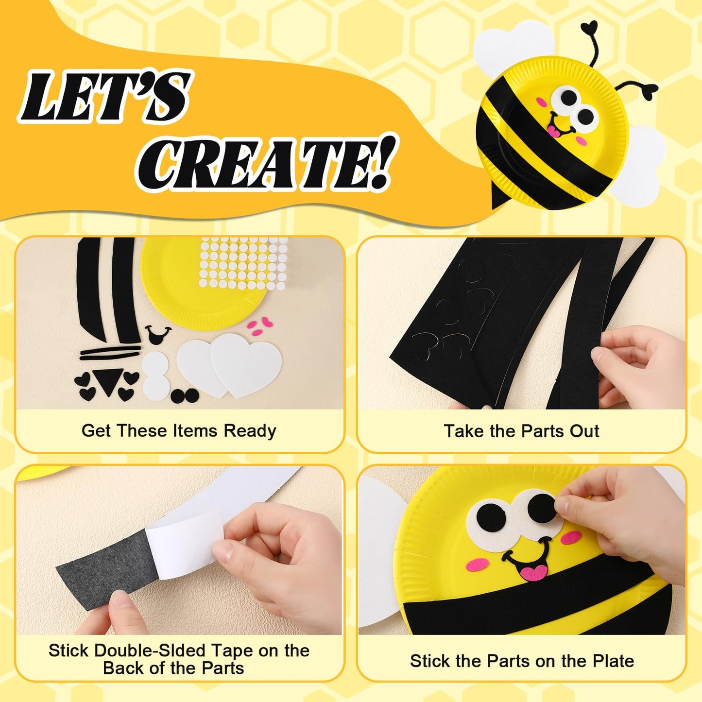 Ceenna 24 Set Bee Sign Paper Plate Craft DIY Bees Papers Plates Felt Bee Cutouts for Honey Baby Shower Birthday Wedding Party Decor Spring Summer Crafts Activity Supplies