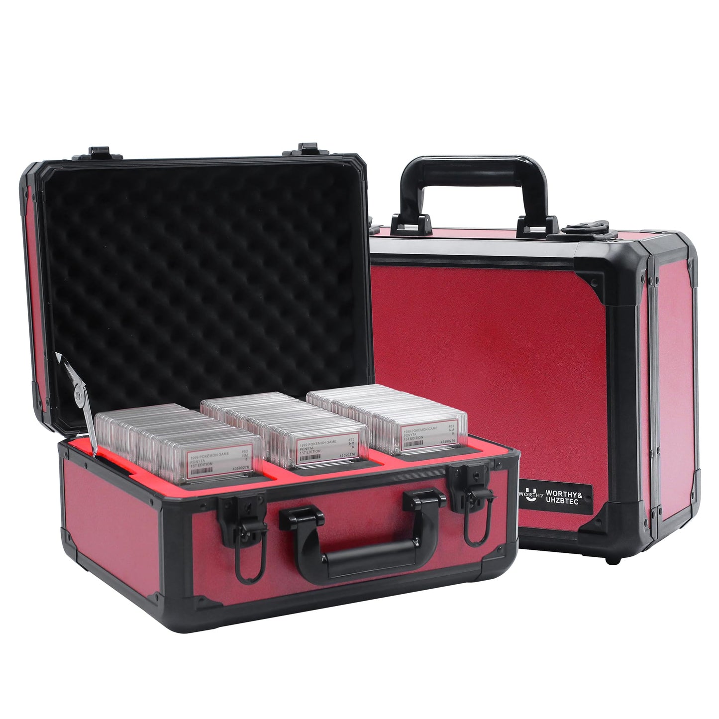 UHZBTEC Graded Card Storage Box; Durable Sports, PSA Card Storage Case- Trading Card Storage Box - PSA Slab Case For Top Loaders (RED, 14.17x11.2x7 inches)