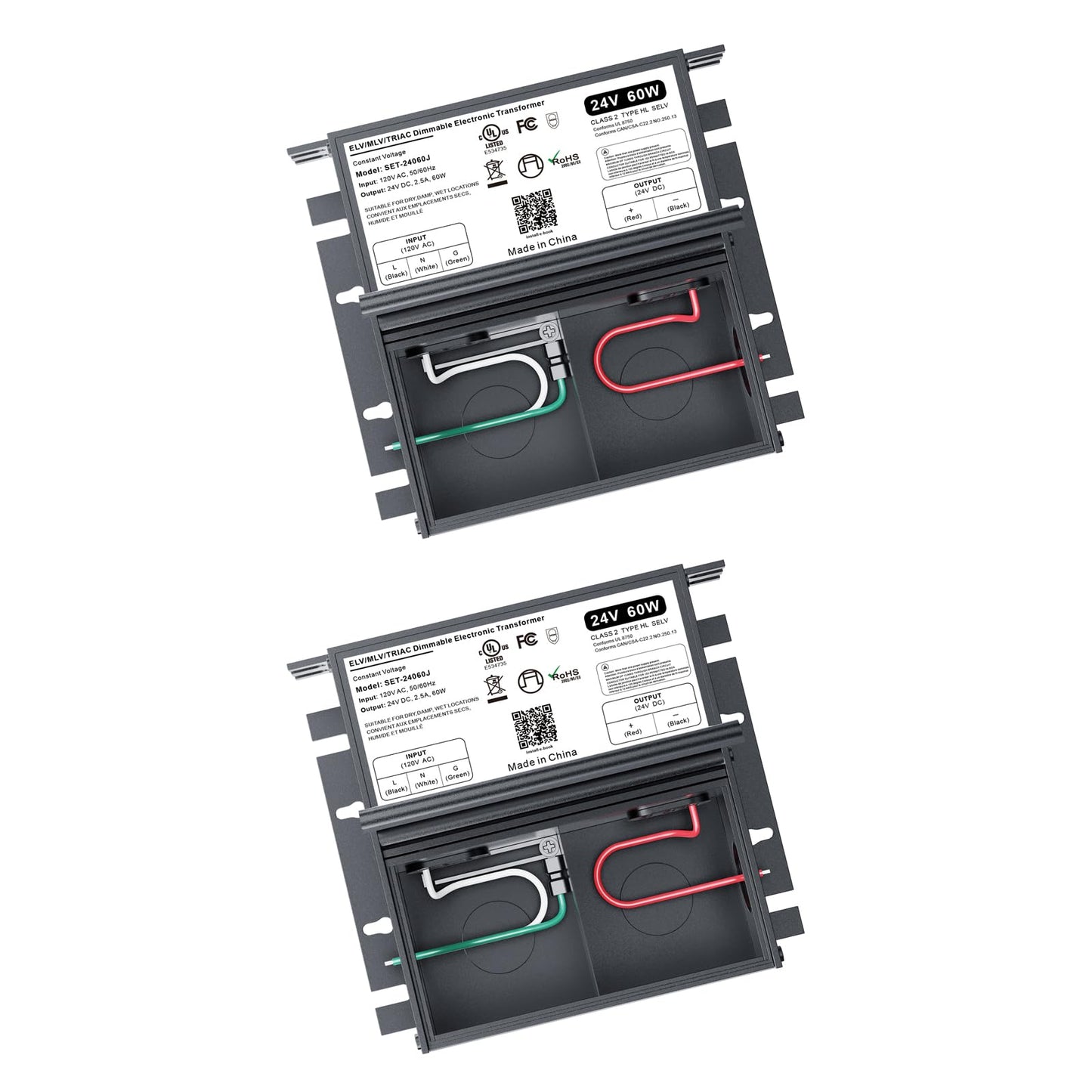 2 Pcs 60W 24V Dimmable LED Driver, Triac/ELV/MLV AC to DC Power Supply for LED Light, Halogen Bulb, LED Transformer Compatible with Lutron & Leviton Dimmer, for Indoor/Outdoor Use
