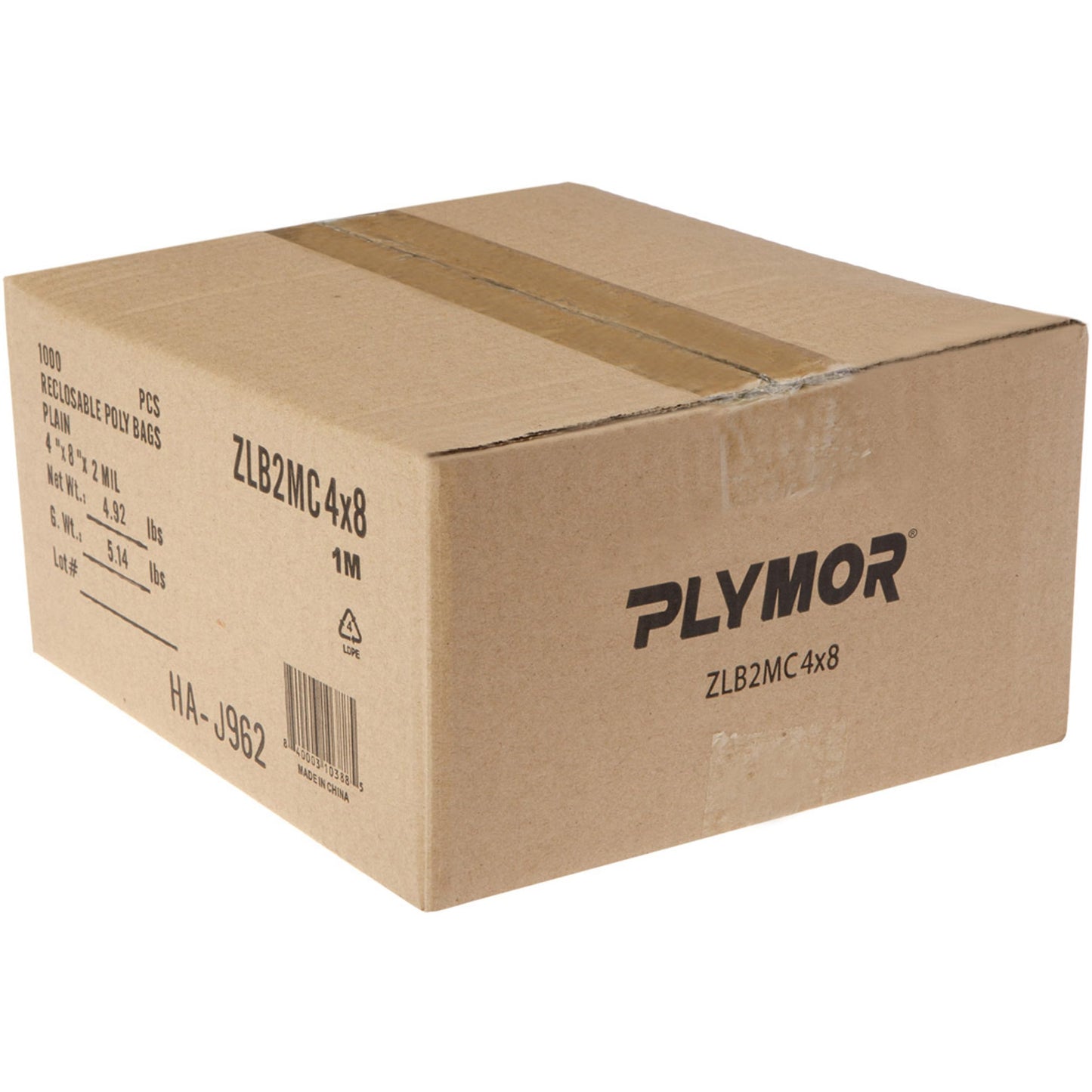 Plymor 4" x 8" (Case of 1,000), 2 Mil Zipper Reclosable Plastic Bags