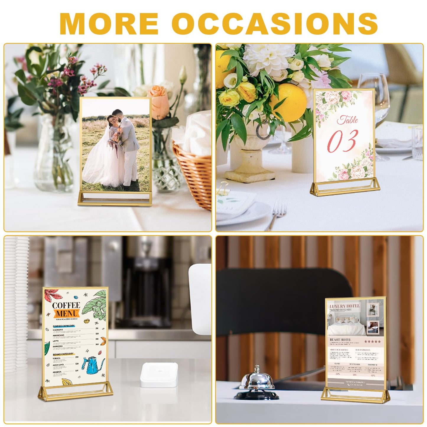 EHWINE 24 Pack Acrylic Sign Holder 5 x 7, Double Sided Gold Picture Frame Stand up Table Top Sign Holders, Clear Display Stand Menu Flyer Holder for Wedding Party