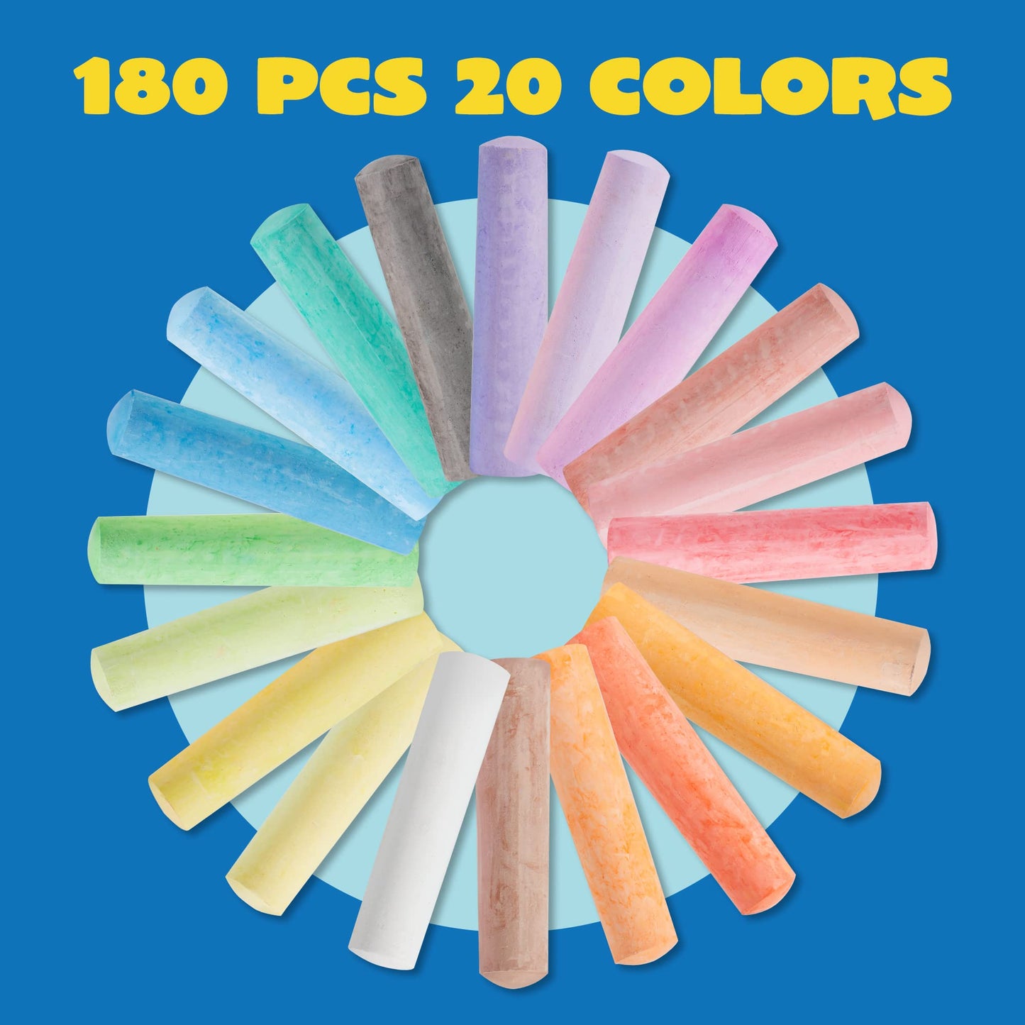 JOYIN 180 PCS Washable Sidewalk Chalks Set in 20 Colors Non-Toxic Jumbo Chalk for Outdoor Art Play, Painting on Chalkboard, Blackboard and Playground