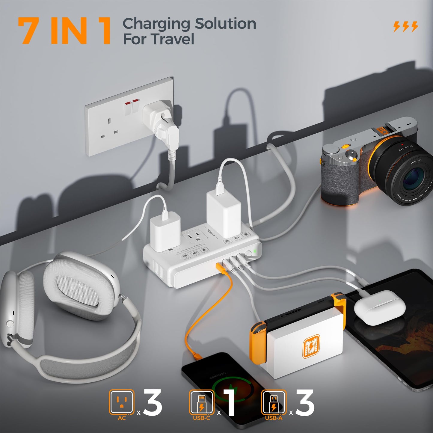 220V to 110V Voltage Converter, TESSAN Universal Travel Adapter with 4 USB Ports (1 USB C), 3 AC Sockets and EU/UK/AU/IT Plug Power Adaptor, Step Down Outlet Converters International Plug Adapter
