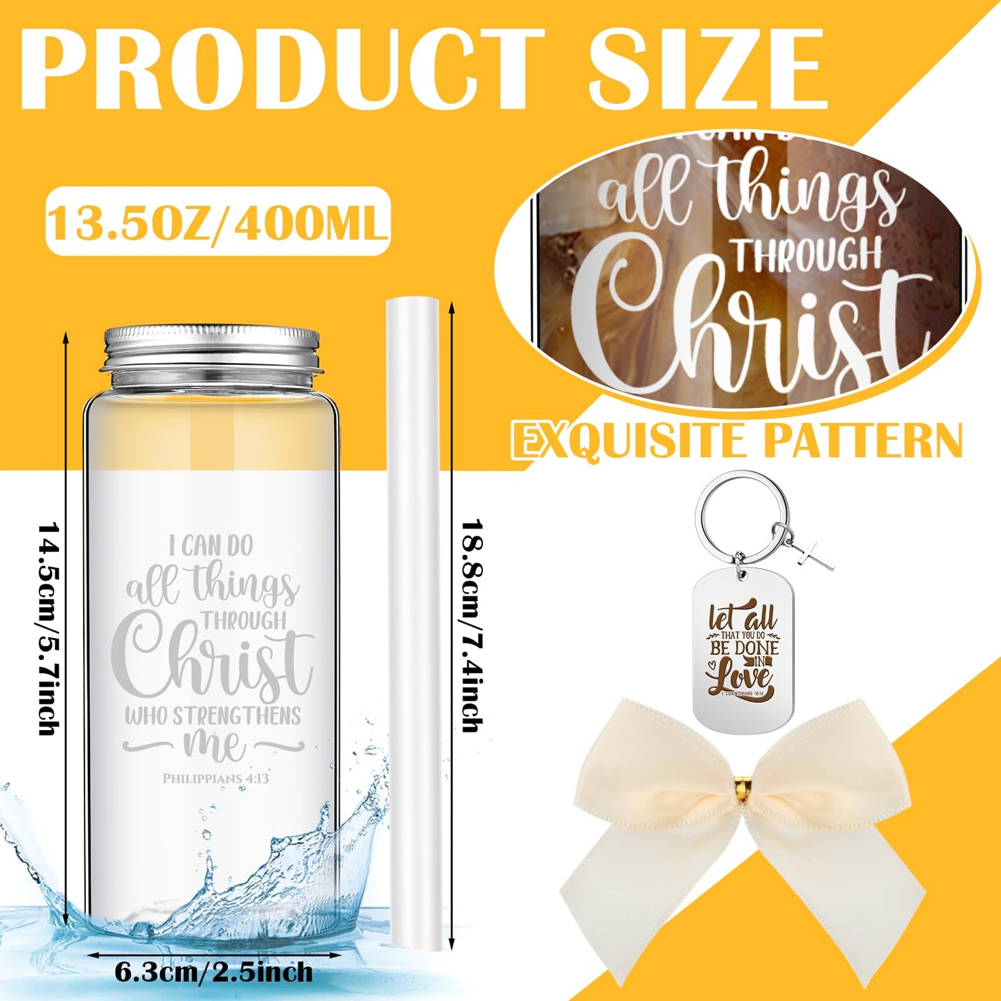 Skylety 20 Set Inspirational Christian Gift Bible Verse Tumbler Bulk 20 Pcs 13.5 oz Christmas in July Plastic Cups with Lid Religious Skinny Tumblers 20 Pcs Keychain Gifts for Back to School Church