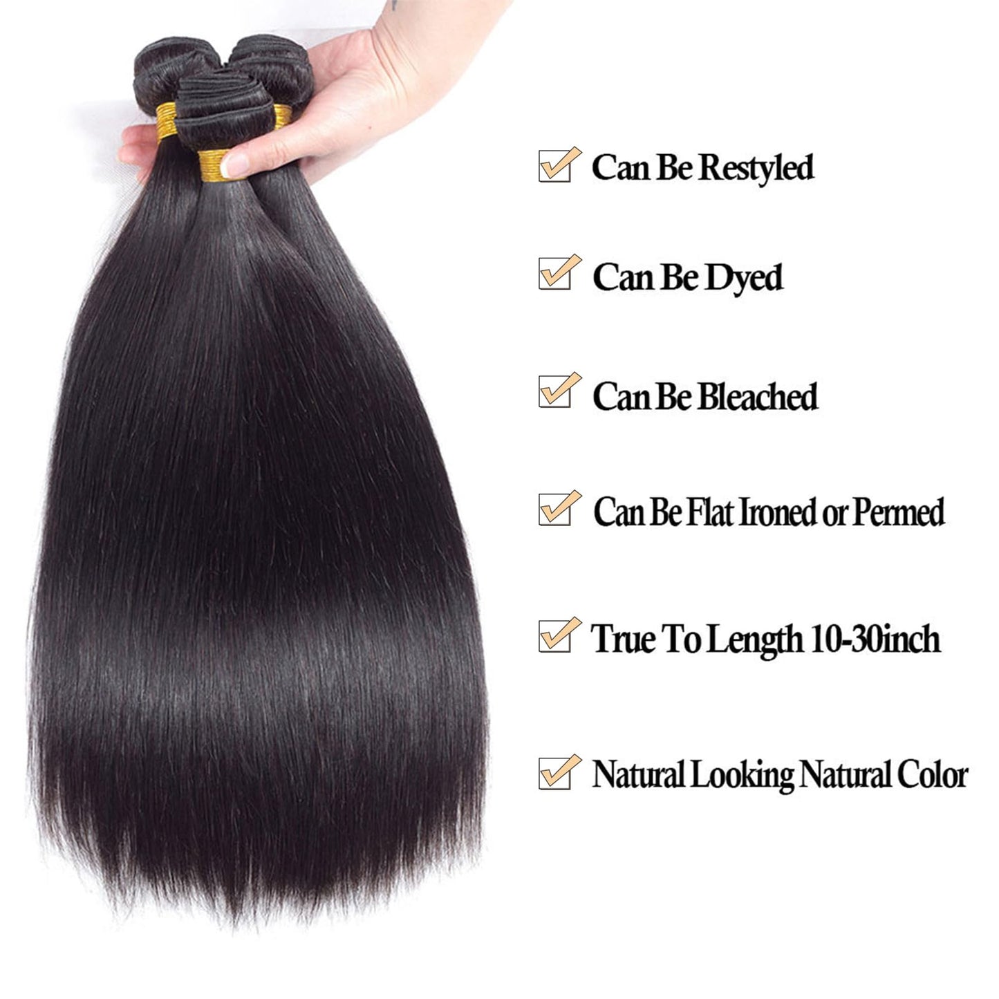 12A Straight Bundles Human Hair 16" 18" 20" 300g 100% Unprocessed Brazilian Virgin Hair Straight Human Hair Weave Bundles Human Hair 3 Bundles Natural Color