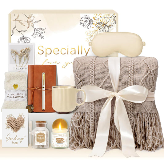 CuriBox Mothers Day Get Well Gifts for Women Self Care Gift Basket - Birthday Gifts for Women Spa Care Package - Sympathy Inspirational Easter Day Gift Set for Her Mom Sister Friend Wife (Khaki)