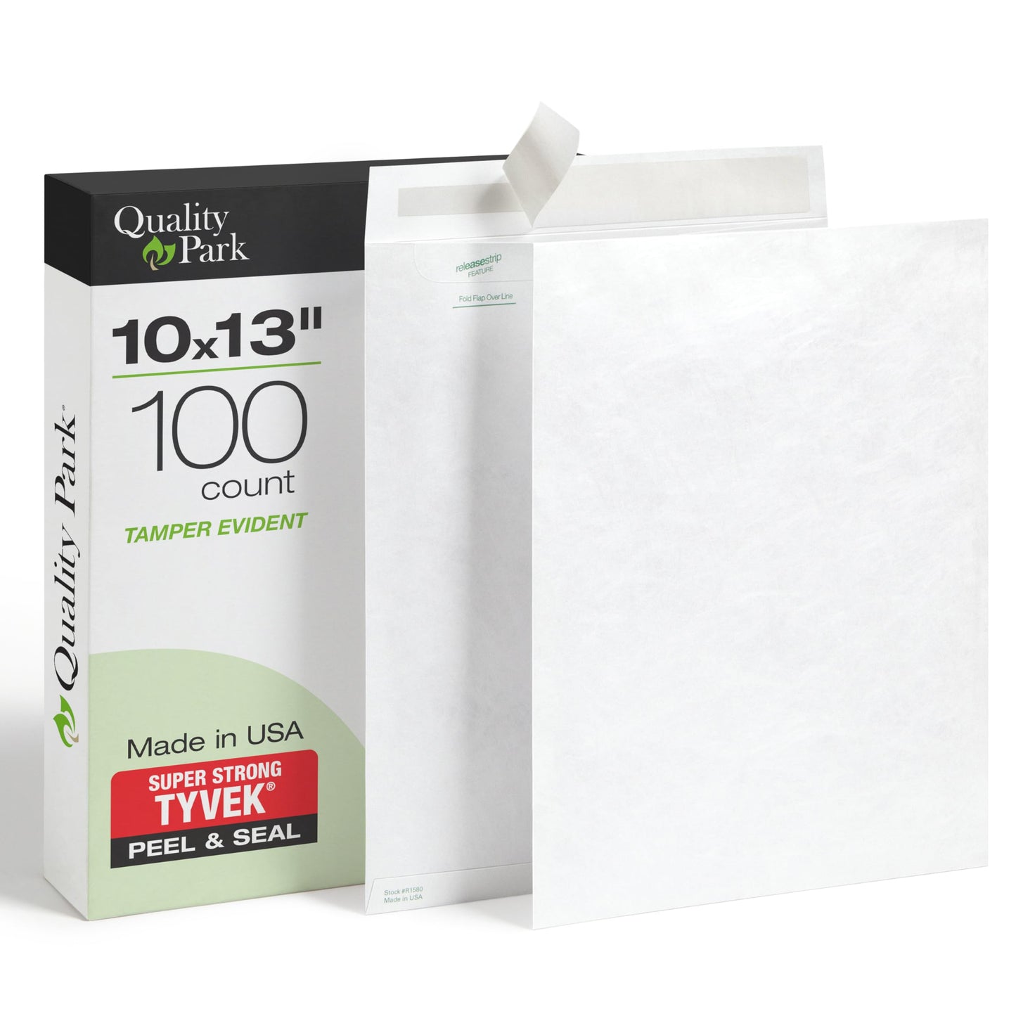 Quality Park Tyvek Envelopes, 100 Pack, Large 10 x 13 Mailers, Easy-to-Open Tamper Evident Pull Strip, Rip, Puncture & Water Resistant Self Sealing Mailing Envelopes for Lightweight Shipping, White