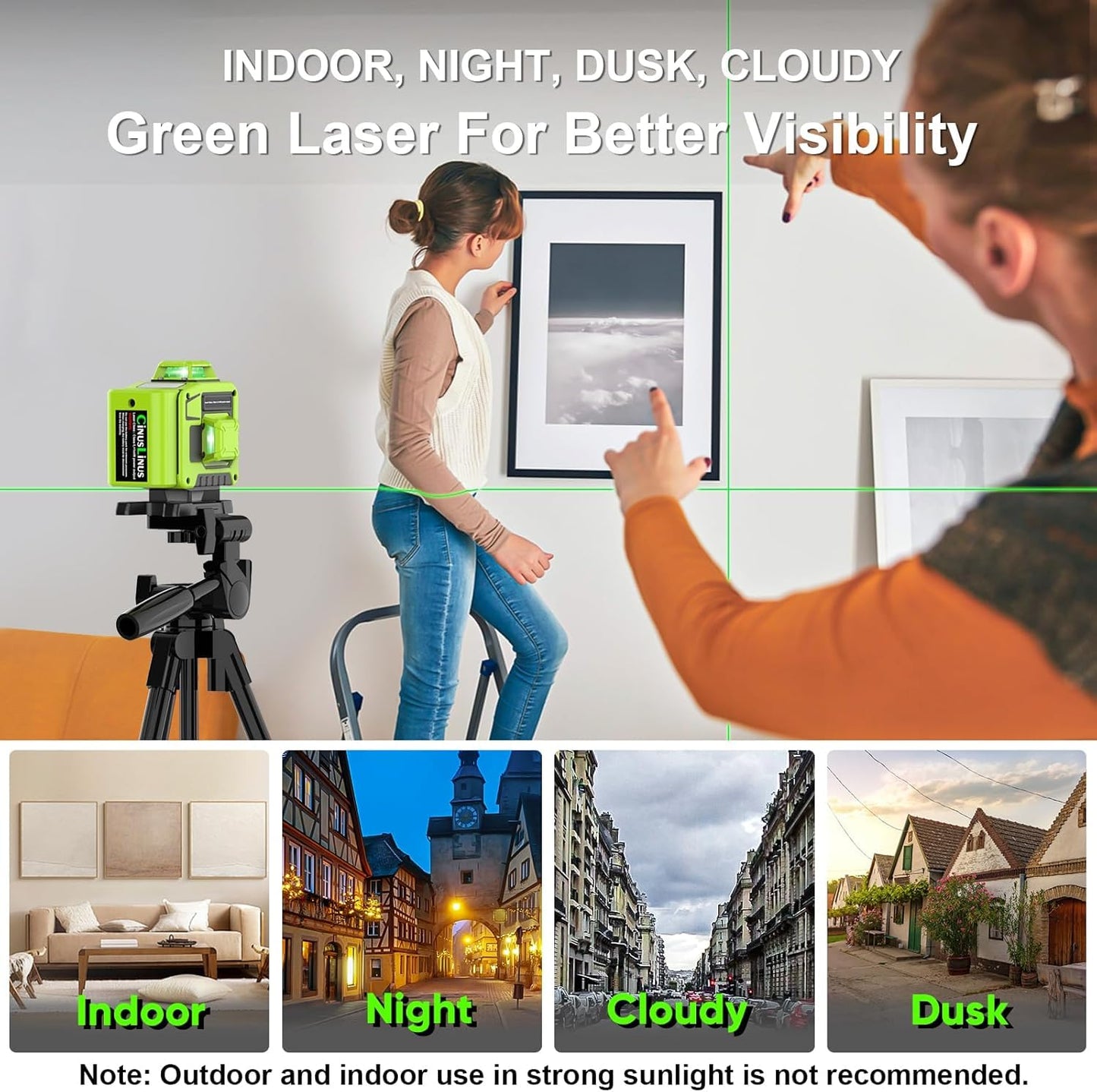 Laser Level 360 Self Leveling with Tripod,CinusLinus 4D Lazer Level,4x360° Cross Line Laser for Construction Project Renovation,Floor Tile, Laser Level Lines Tool