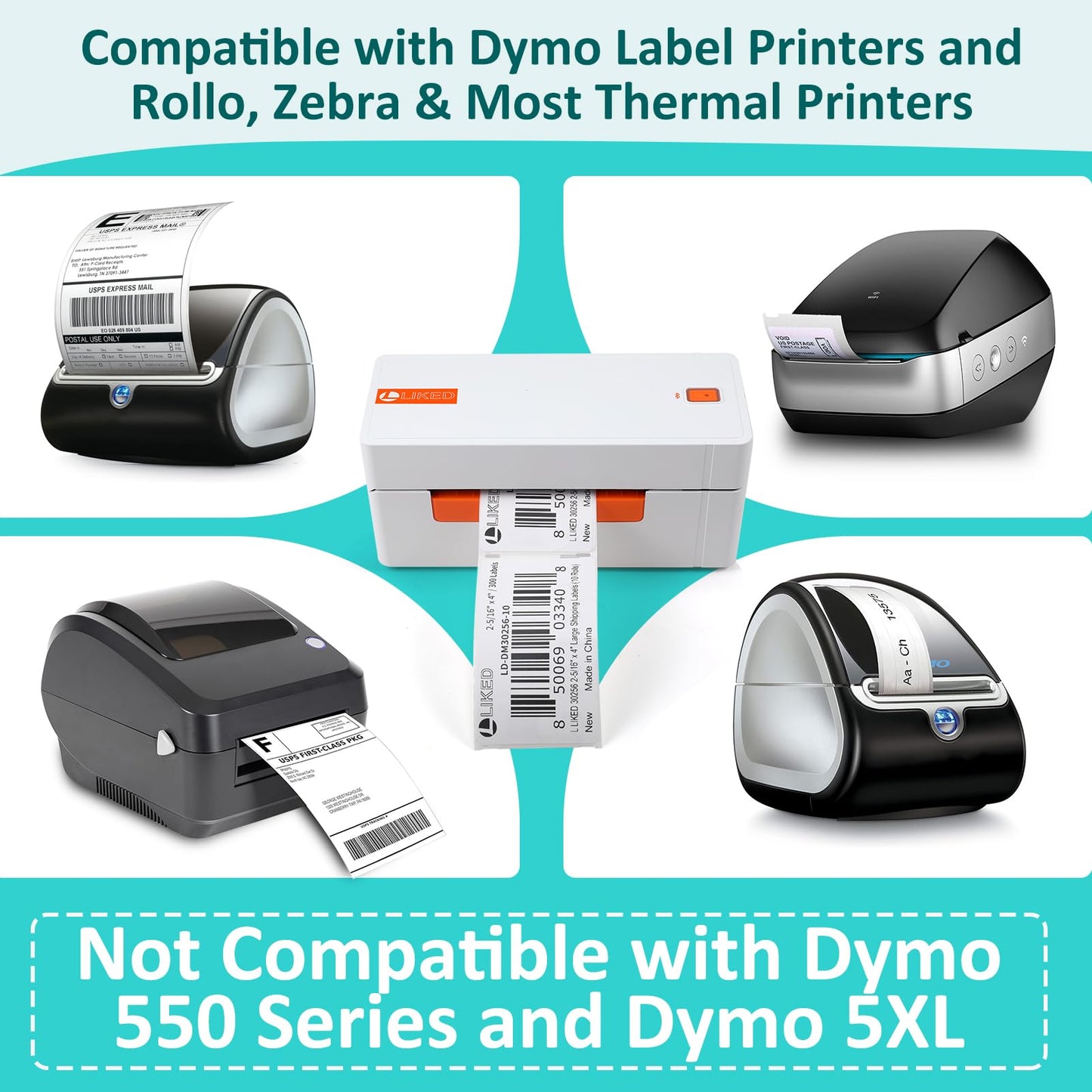 L LIKED 10 Rolls 2-5/16" x 4" Thermal Shipping Labels, Perforated Line, Compatible with Rollo, Zebra, Jadens, Nelko, Munbyn, Phomemo Desktop Printers and Dymo 30256 Replacement (3000 Labels)