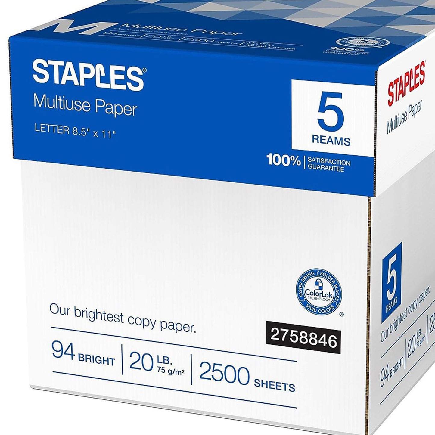 Staples Multiuse 8.5-Inch X 11-Inch Copy Paper 20 Lbs 94 Brightness 500/Rm 5 Rm/Ct