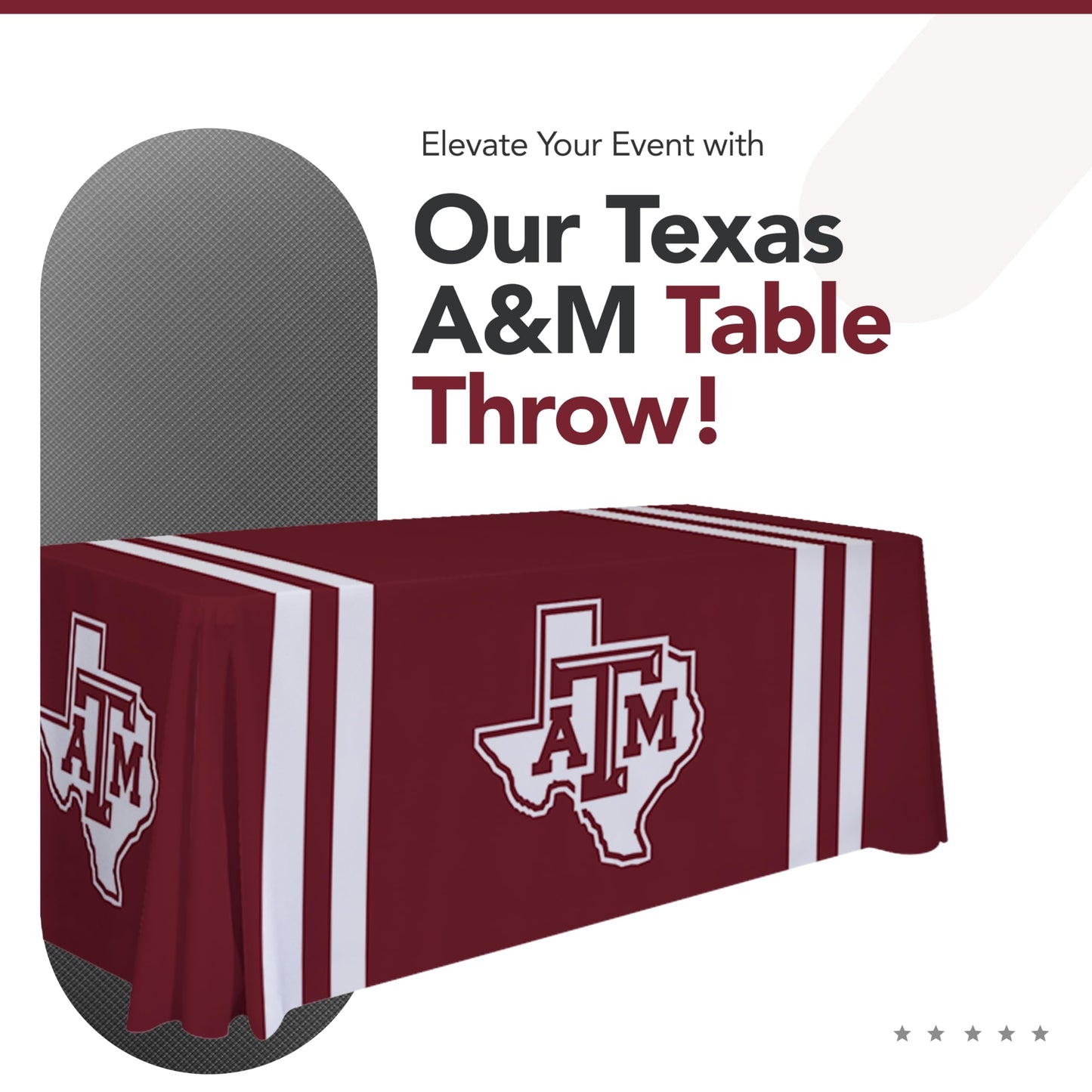 Victory Corps Texas A&M Aggies 6' College Sports Printed Table Throw - NCAA Licensed - Polyester Draped - School Tablecloth (Maroon, White)