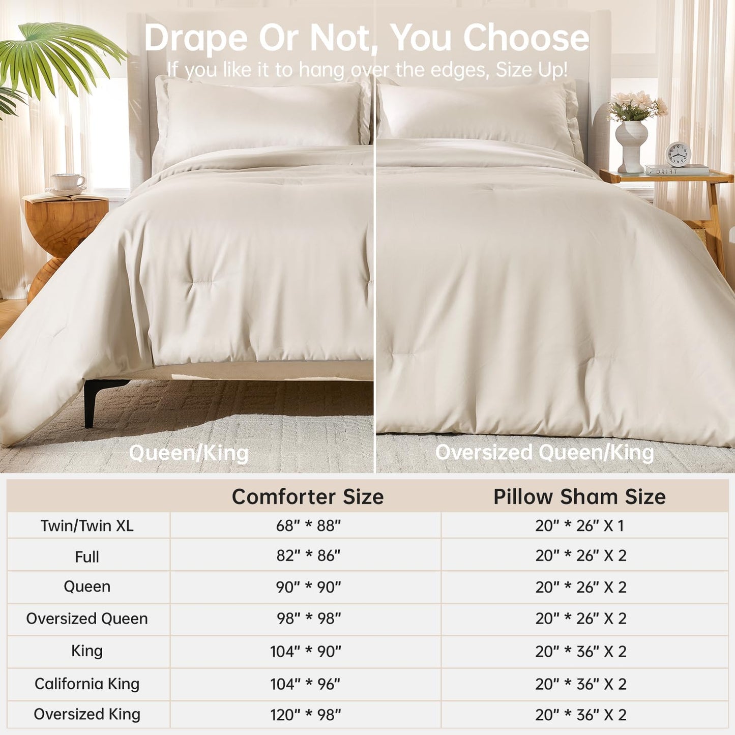 MUXHOMO Beige California King Comforter Set, All Season Ultra Soft Down Alternative Bedding - 3 Piece Lightweight Bed Set Includes 1 Comforter (104"x96") and 2 Pillow Shams (20"x36")