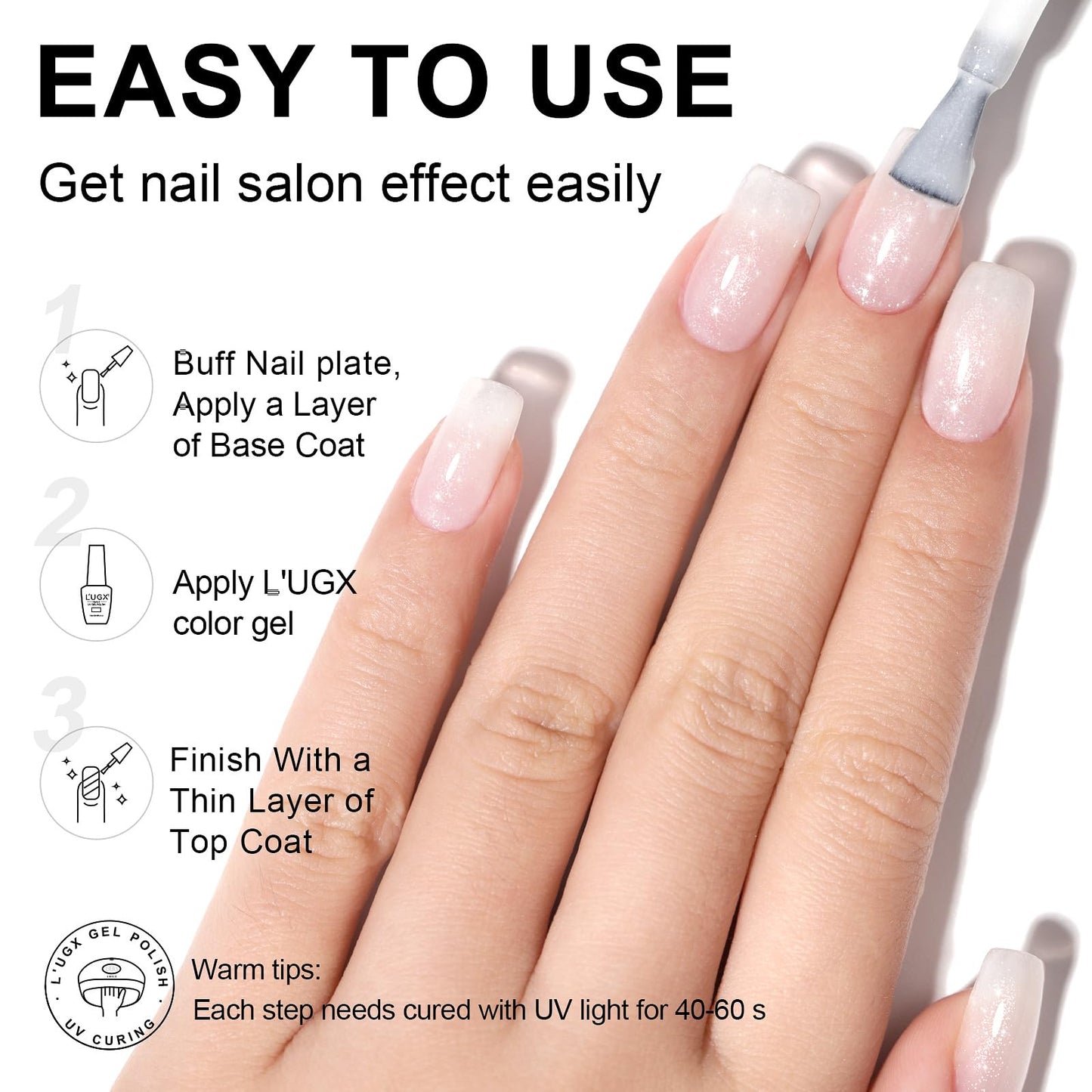L'UGX Professional Nail Dust Collector with Milky Glitter White Gel Nail Polish 15ml