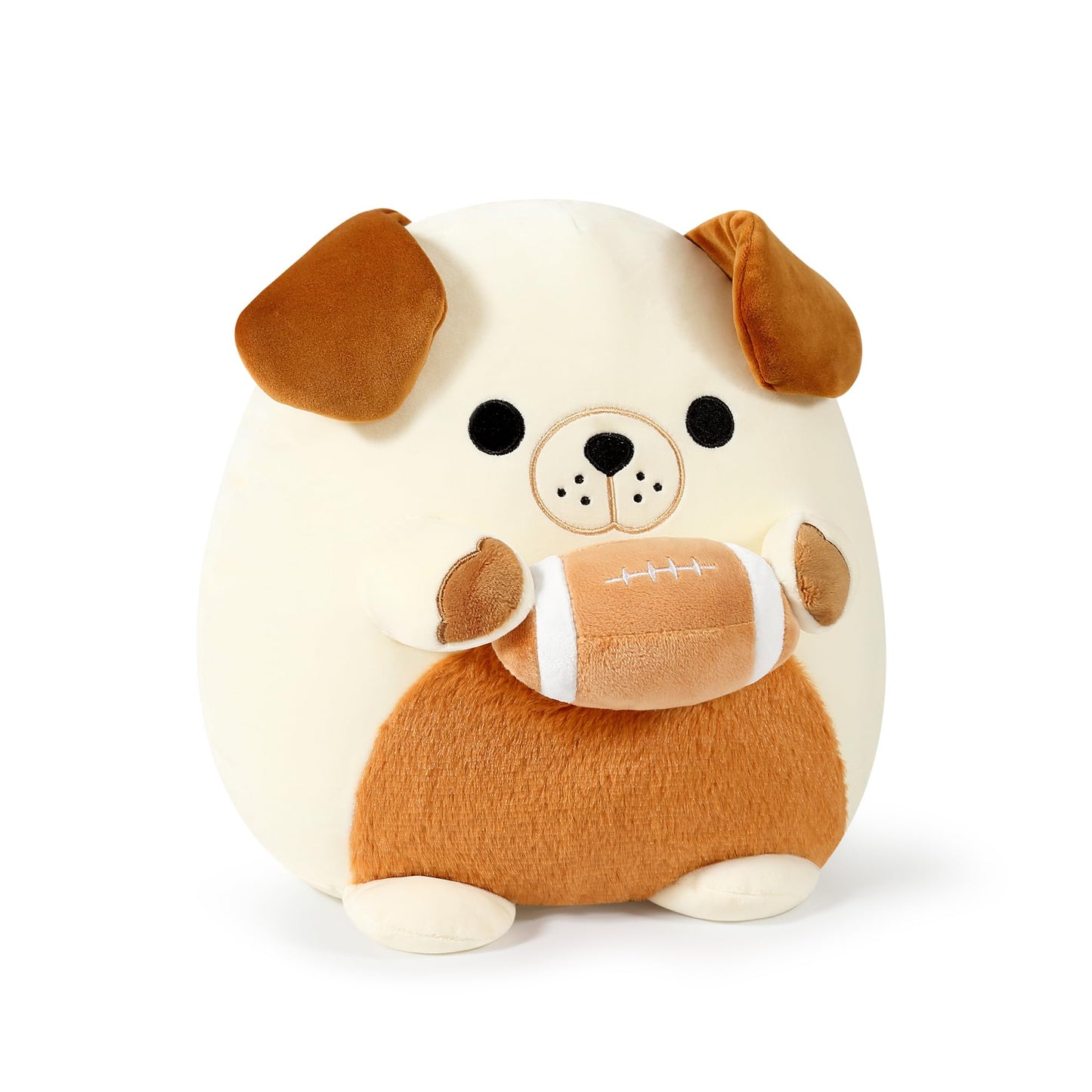 Onsoyours Original Bulldog Plush with Football, Cute 12 inch Sport Dog Brown-White Stuffed Animal, Ultra Soft Collectible Hugging Gift Puppy Plush Toy