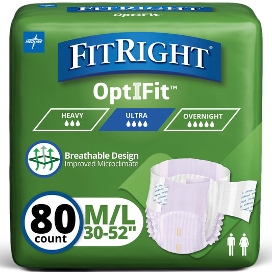 FitRight Stretch Ultra Adult Briefs, Incontinence Diapers with Tabs, Heavy Absorbency, Medium/Regular, 30 to 52", 20 Count (Pack of 4)