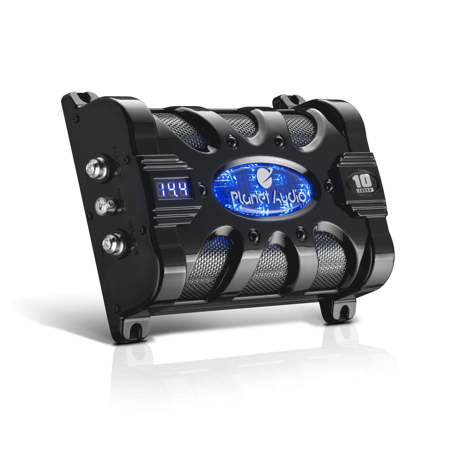 Planet Audio PC10F Car Capacitor - 10 Farad, Energy Storage, Enhance Bass from Stereo, Warning Tones, LED Voltage Meter
