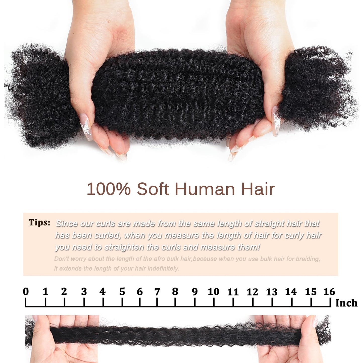 Afro Kinkys Bulk Human Hair(24 Inch) 40g/Pack, Braiding Human Hair for Twists, Loc Repair, Dreadlocks Extension, Natural Black