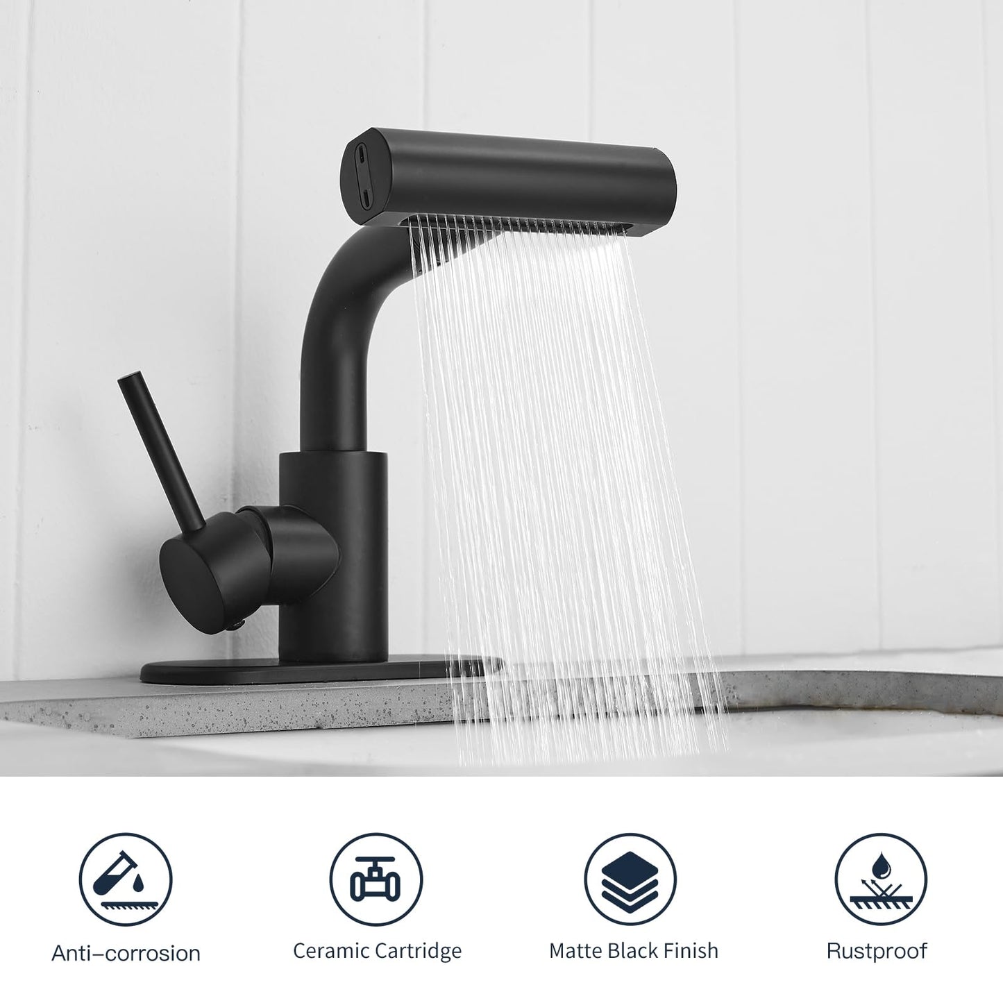 Kroias Matte Black Bathroom Sink Faucet with 4 Mode Pull Down Sprayer, Pull Out Bathroom Faucet with Pop-Up Drain, 1 or 3 Hole Single Handle Laundry Bar Vanity Rv Faucet with cUPC Supply Lines