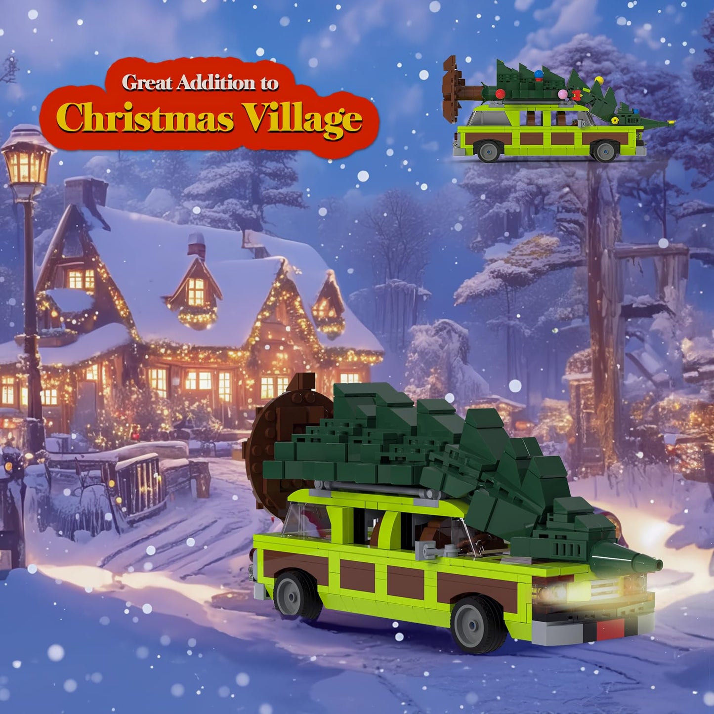JAEUZKJYDA Christmas Village Movie Building Toy Set, 4 in1 Station Wagon with Family Christmas Tree Building Kit, Christmas Decorations, for Movie Fans Adults Boys and Kids 2025
