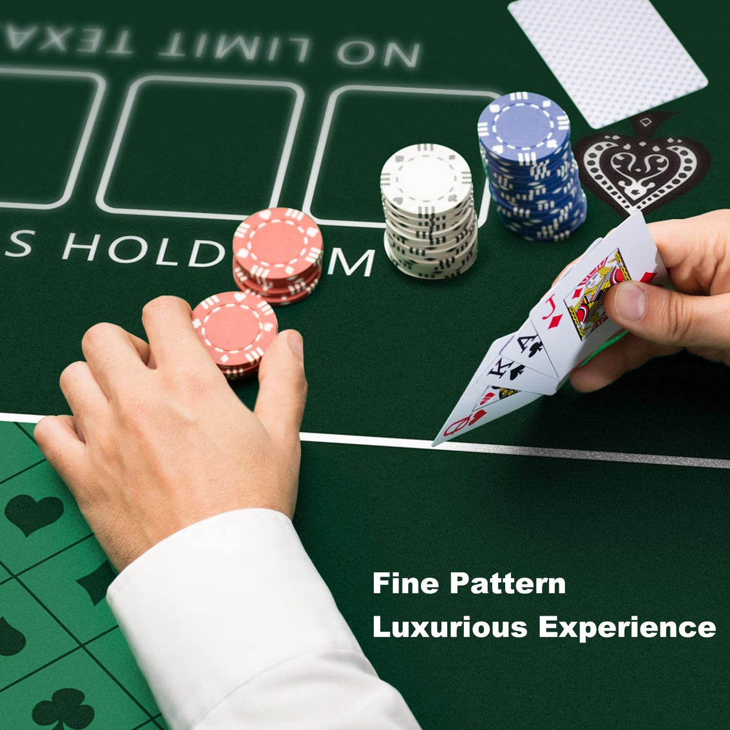 YUZPKRSI 70 x 35 Inch Poker Mat, 8 Players Texas Hold'em Poker Rubber Mat Poker Topper for Tables, Folding Portable Poker Table Top Layout w/Carrying Bag for Poker Games, Blackjack, Casino