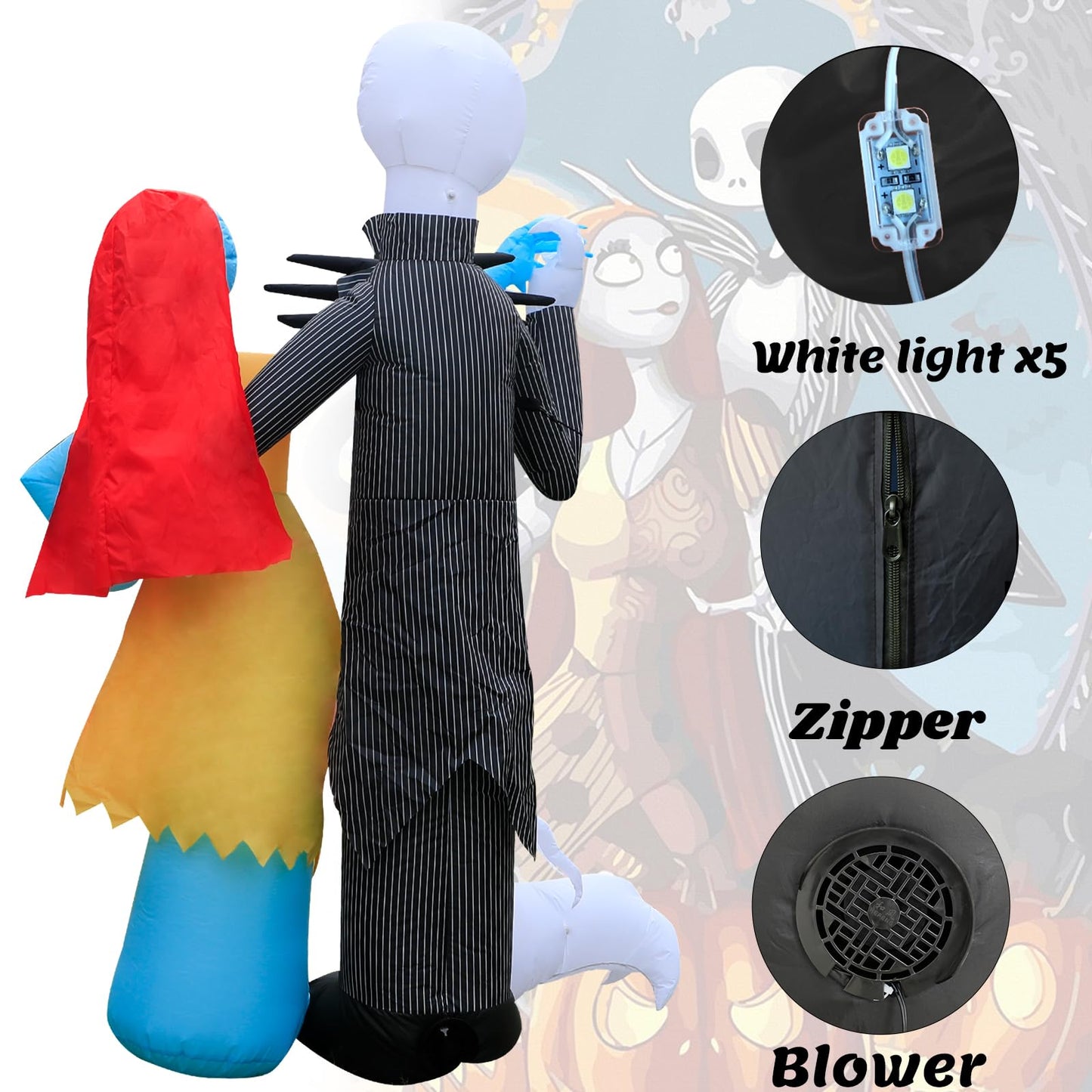 6Ft Inflatable Halloween Outdoor Yard Decoration - Halloween Skeleton Couple and Dog Blow Up Decoration - Built-in LED Lights - Suitable for Garden Lawn Indoor Party Decoration