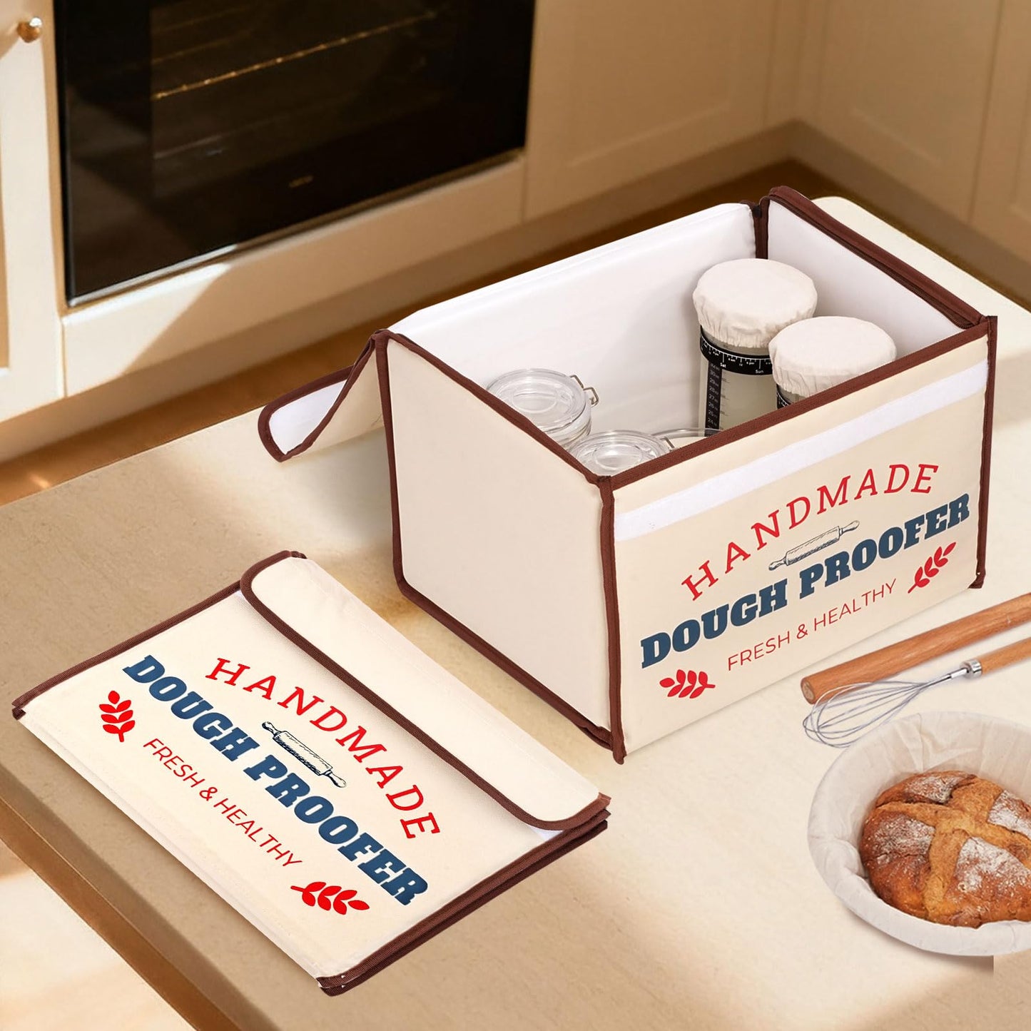 InnovifyHub Bread Proofing Box with Heater, 50-130℉ Constant Temp Dough Proofer, 3-Sided Heating & 24H Timer, Foldable Fermentation Box for Sourdough Starter, Pizza Dough, Yogurt