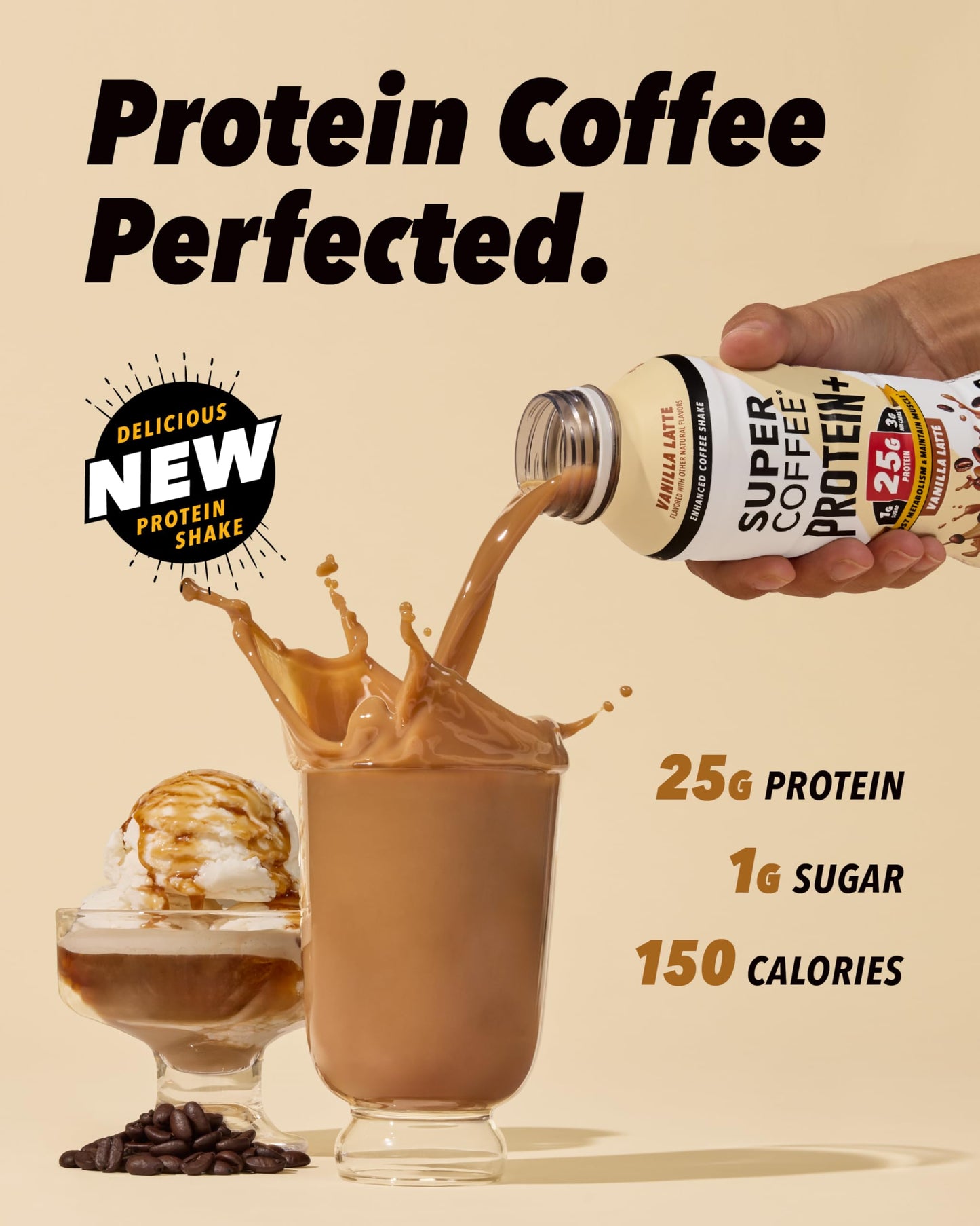 SUPER COFFEE Protein+, Keto Protein Coffee (0g Added Sugar, 25g Protein, 150 Calories) [Vanilla] 12 Fl Oz, 12 Pack | Iced Smart Coffee Drinks