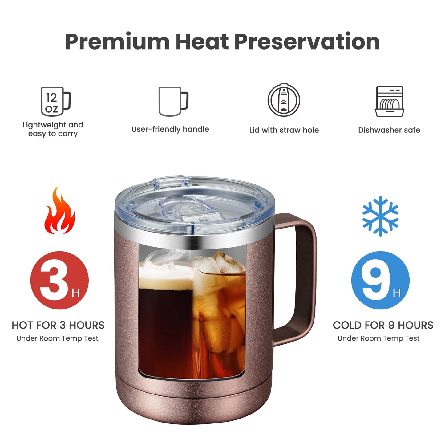 MEWAY 12oz Mix Color Mug With Handle 8 Pack Bulk,Stainless Steel Insulated Travel Tumblers With Sliding Lid,Double Wall Vacuum Camping Coffee Cup for Hot & Cold Drinks Tea (Mix,Set of 8)