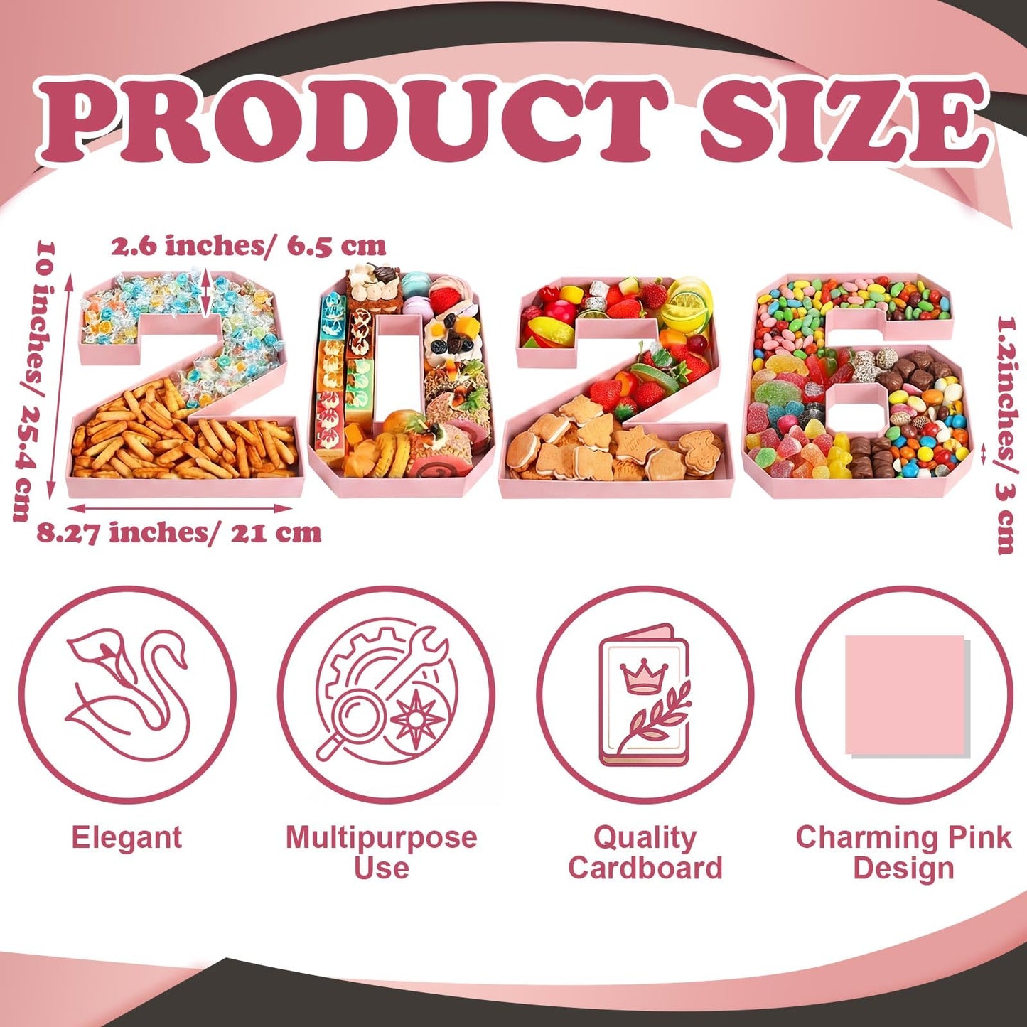 Mooliwe 4 Pcs 2026 Graduation Fillable Numbers for Charcuterie Class of 2026 Cardboard Number Grad Charcuterie Board Serving Trays Graduation Food Box for Tray Party Supplies(Pink)