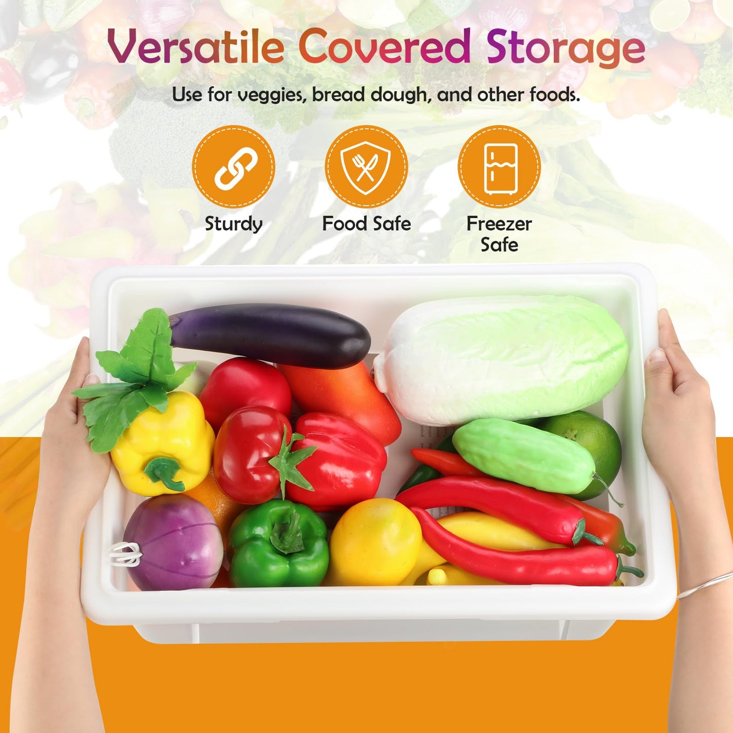 Barydat 2 Pack Food Storage Box Tote, Freezer and Dishwasher Safe Commercial Food Storage Containers Bins with Lids for Fruits Vegetables Grains Home Organization, White (3.5 Gallon)