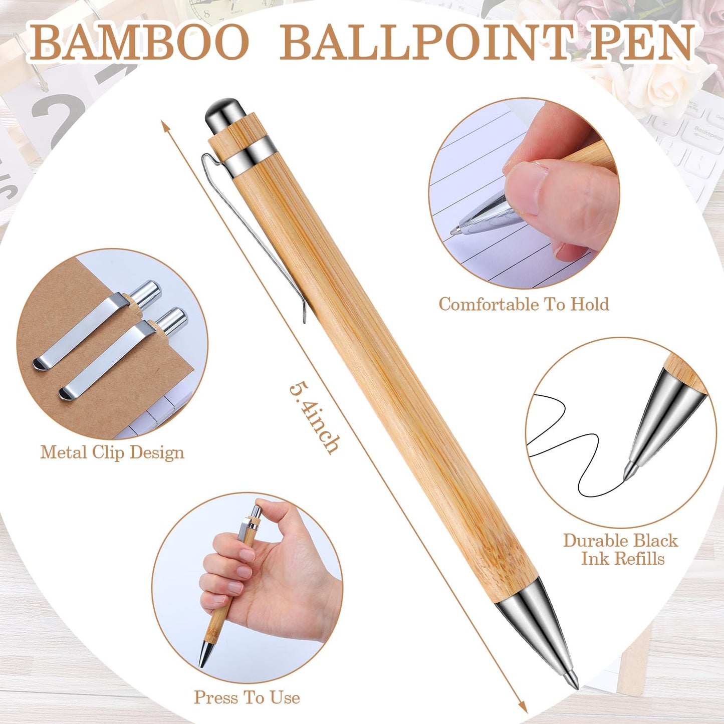 Engrowtic 50 Set Bulk Notebooks with Pens Appreciation Gifts, Spiral Kraft Pocket Notebooks Lined Journal with Bamboo Pens Personalized Gifts for Employee Teachers Father's Day Back to School Favors
