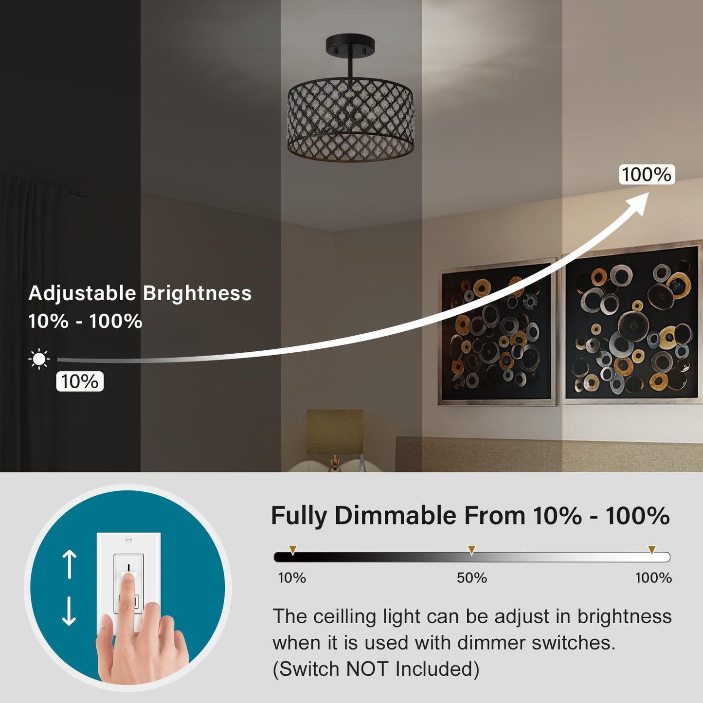 BZVESR Black Crystal Ceiling Light Fixture,Modern Semi Flush Mount Ceiling Lighting Fixture,Round Small Chandelier for Dining Room, Hallway, Entryway, Kitchen, Bedroom,Foyer,3 Light,12 inch
