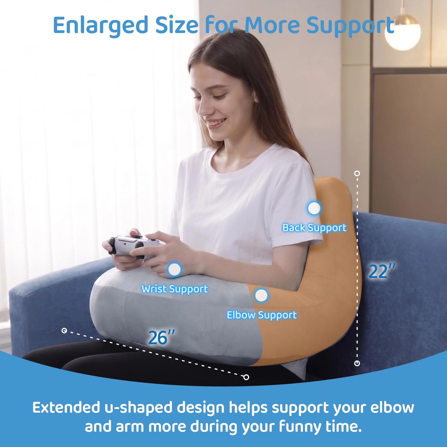 Pyurifai Crochet Pillow for Lap Support - Reading Pillow for Laptop with Extra Back Pillow for Support, Enlarged Gaming Pillow for Lap, Multi-Purpose Reading Pillow for Gaming/Working/Crocheting, Grey