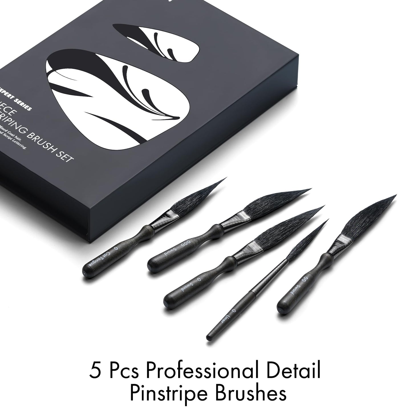 ARTIFY 5-Piece Pinstriping Brush Set, Mixed Squirrel & Goat Hair, Professional Detail Script Liner, Scroll, Sword, Dagger, Striper for Lettering & Detailing