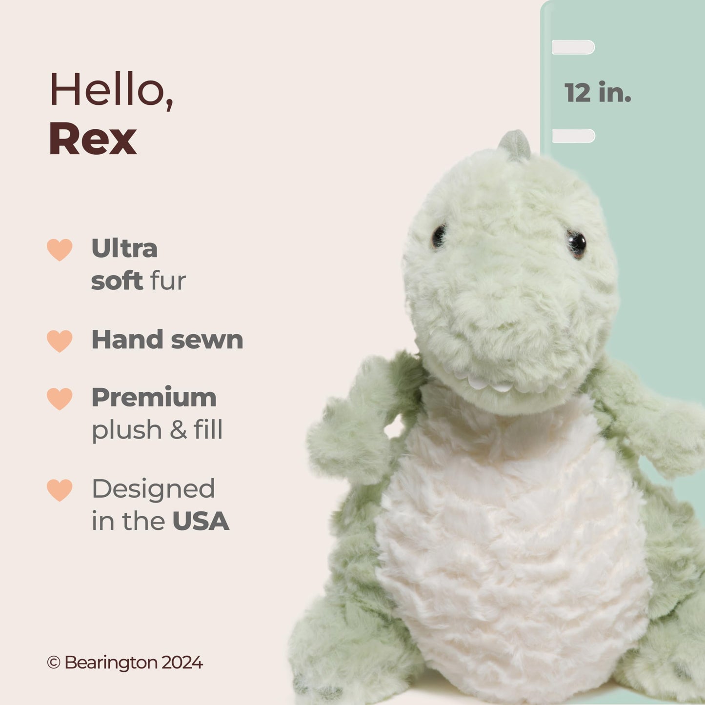 Bearington Rex Plush T-Rex Dinosaur Stuffed Animal, 12 Inch