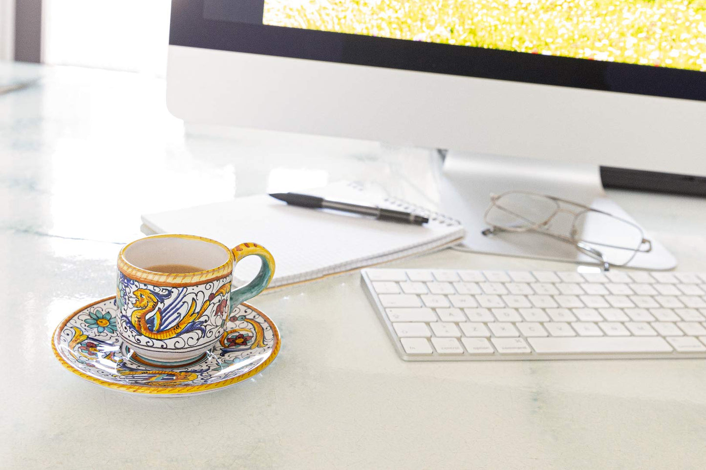 Fima ThatsArte.com - Italian Ceramic Espresso Cup & Saucer Raffaellesco, Deruta - Hand Painted, Handmade Coffee Cup Made in Italy, Deruta Pottery