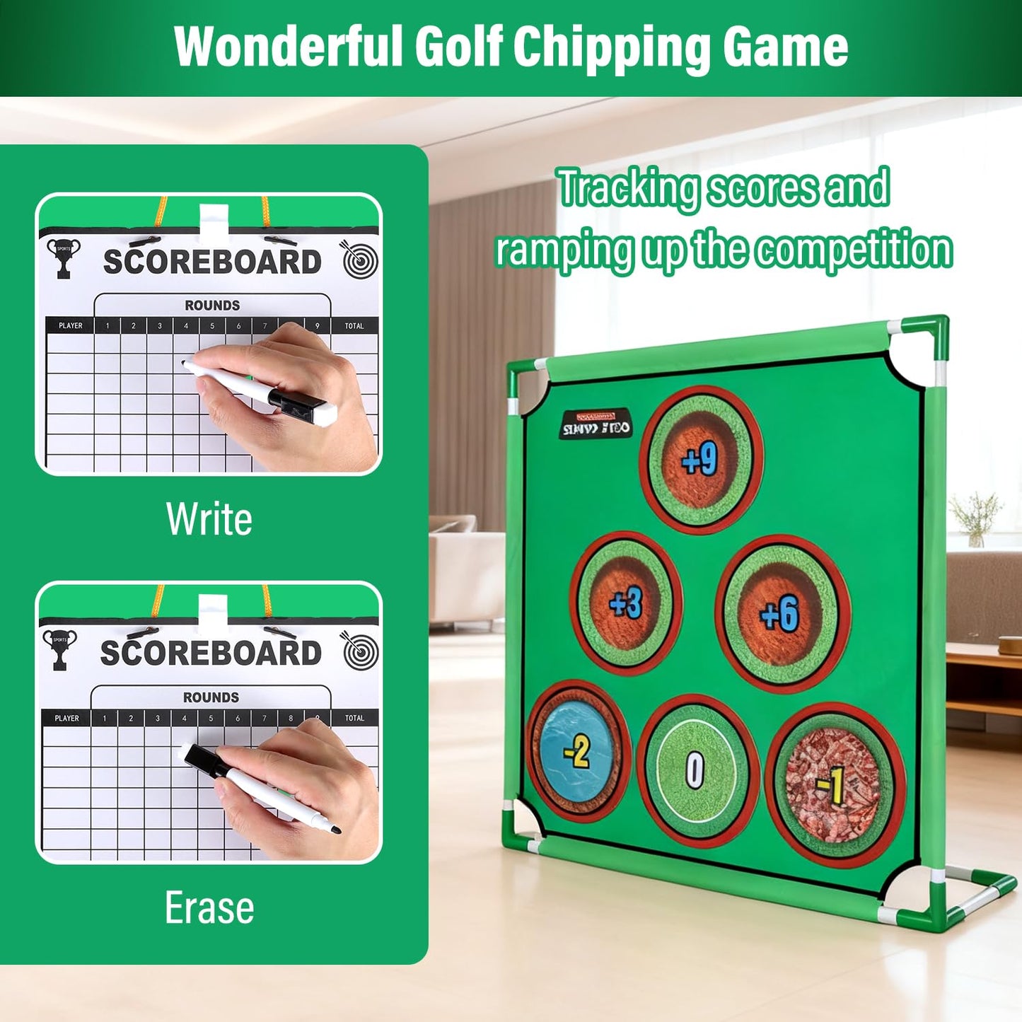 UMMNPR Golf Chipping Game Set, 20 Velcro Balls, 6 Hole Covers, Hitting Mat, Putting Mat, Carrying Bag, Indoor Outdoor