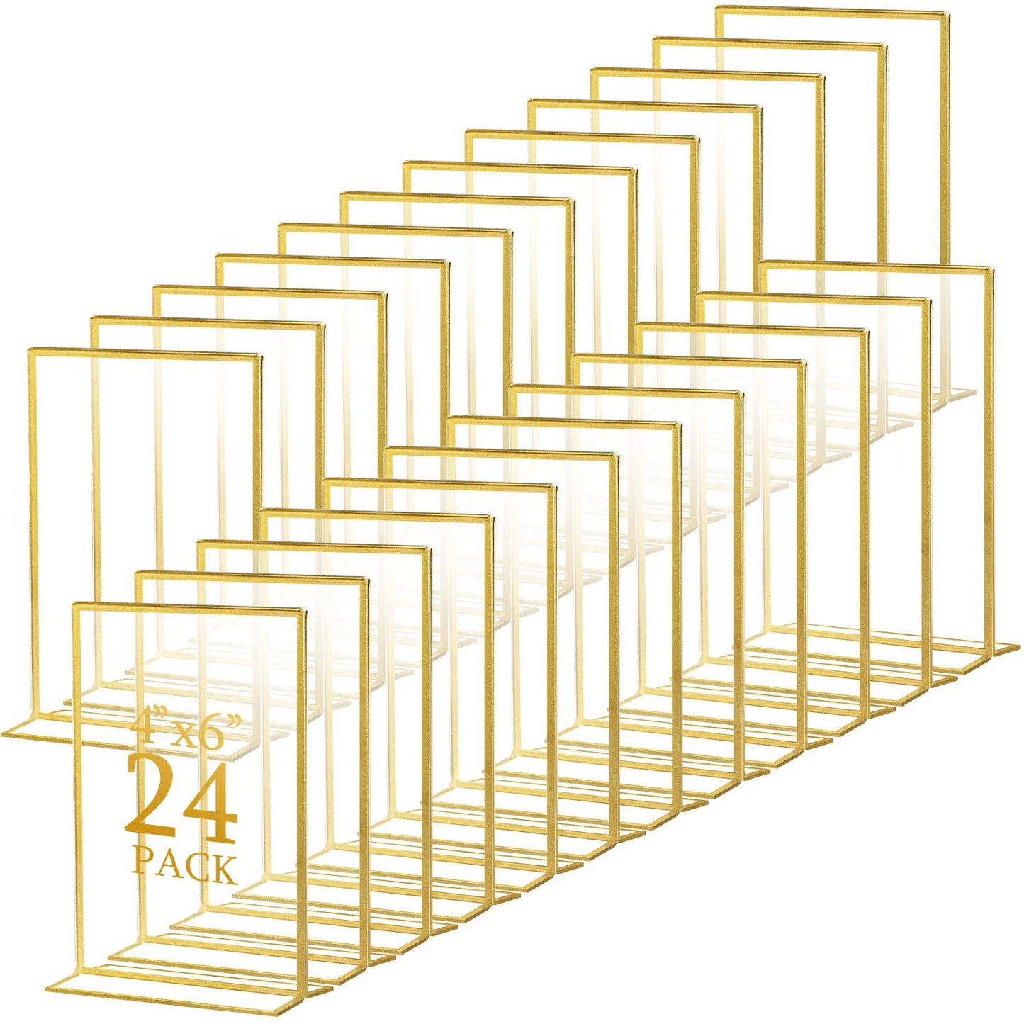 Hoteam 24 Pack Gold Acrylic Sign Holders, Gold Picture Frame, Clear Wedding Table Number Double Sided Acrylic Stand for Wedding Restaurant Photo Menu Art Event Display(4 x 6 Inch,Vertical)