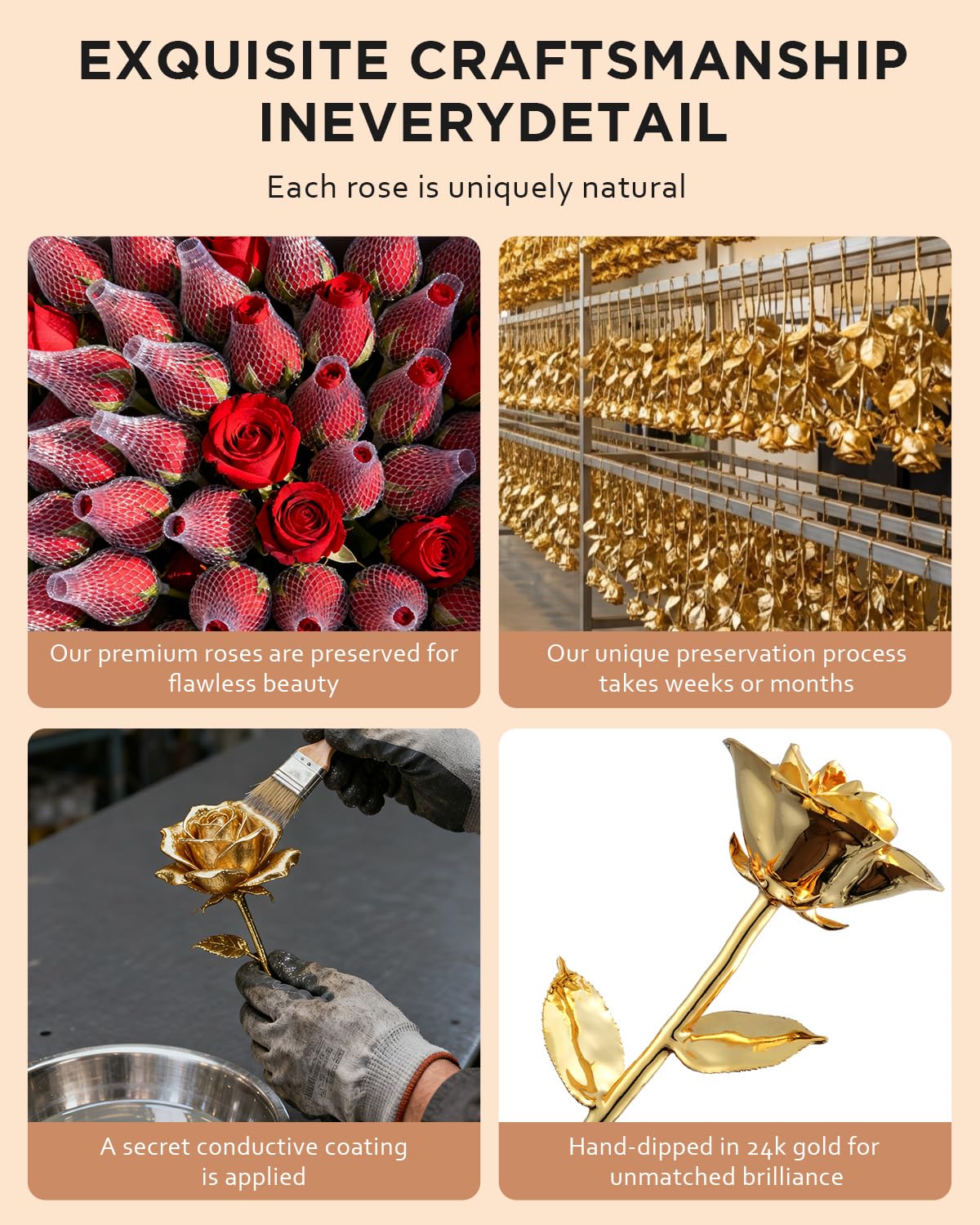 WILDLOVE 24K Gold Dipped Rose - Real Natural Rose Preserved in Pure Gold - Romantic for Her - Unique Birthday, Valentine's, Mother's Day Present for Women, Wife, Girlfriend, Mom