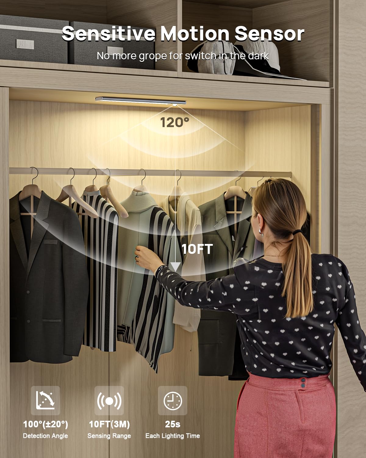 Under Cabinet Lights Wireless,11.9" Motion Sensor Light Indoor with Remote Control,2500mAh LED Rechargeable Battery Operated Closet Light,3 Color Temps,Under Counter Lights for Kitchen,Stairs,5 Pack