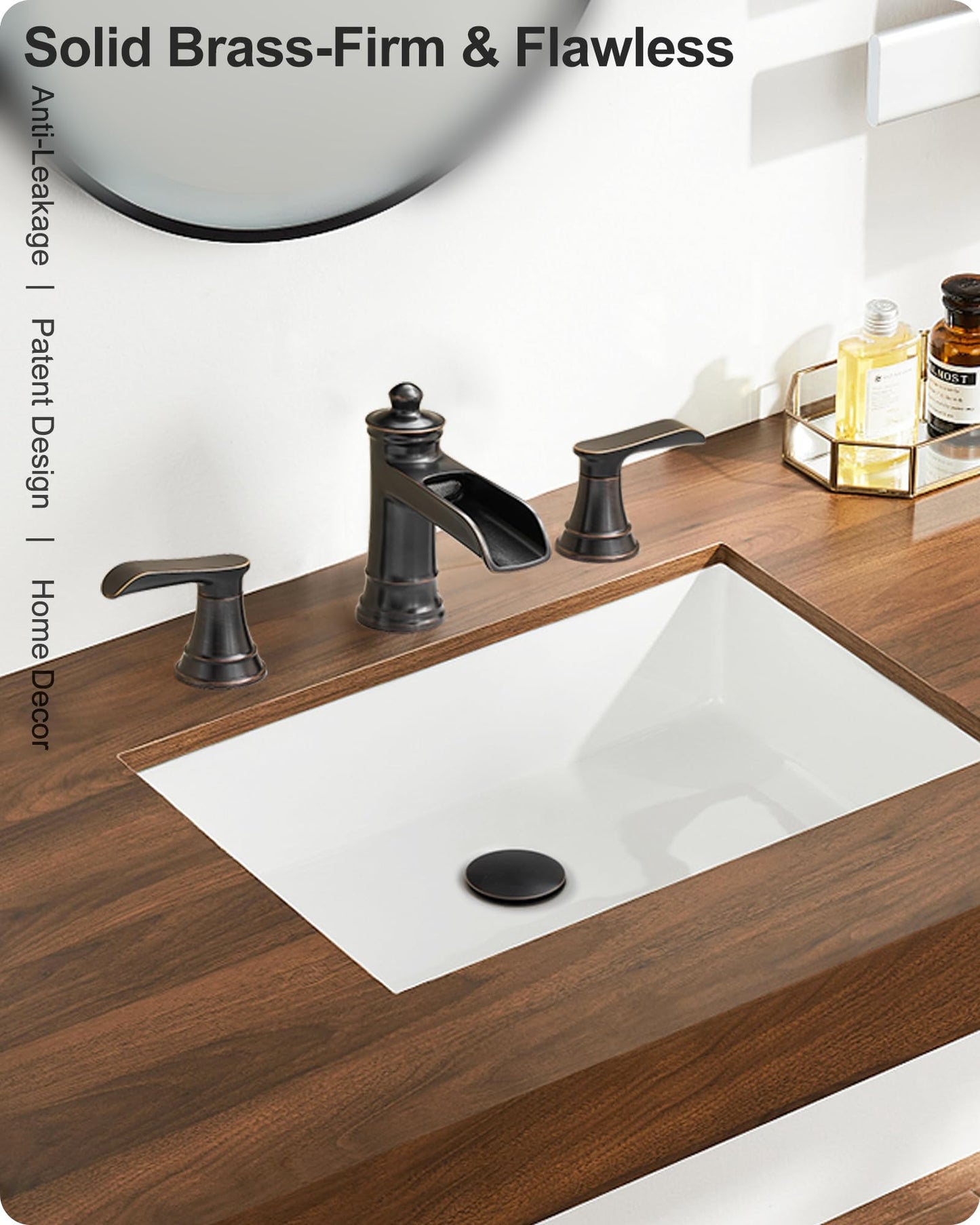 HEYMYTAP 4-16 Inch Oil Rubbed Bronze Waterfall Bathroom Faucet 3 Hole, Brass Bathroom Sink Faucet 2 Handles Widespread with Pop-up Drain & cUPC Supply Hoses for Vanity, Lavatory, Restroom, Farmhouse