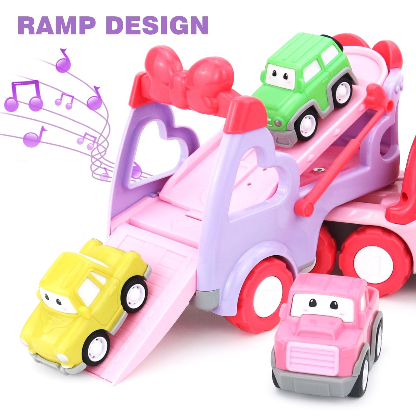 Toys for 1 2 3 Year Old Girl, 5-in-1 Unicorn Carrier Truck Toy Cars with Light & Sound,Girl Toddler Toys Age 2-4, 1 2 3 Year Old Girls Birthday Gifts