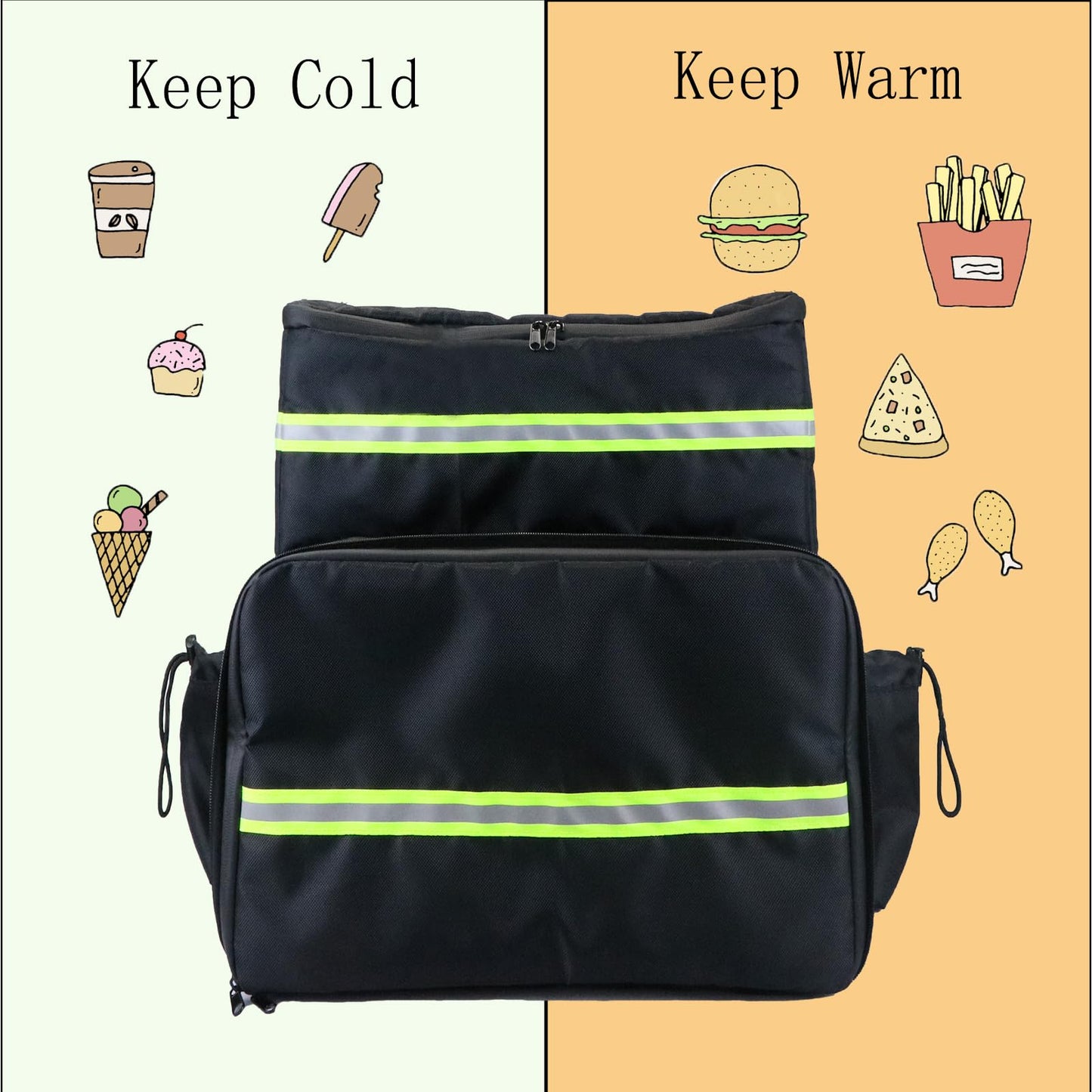 MEODOASSY Extral Large Food Delivery Backpack,17"x17"x16" Insulated Pizza Delivery Backpack fits 14'' 16'' Pizzas, Motorcycle Food Delivery Bag for Bike with 4 Pockets for Uber Eats, Doordash